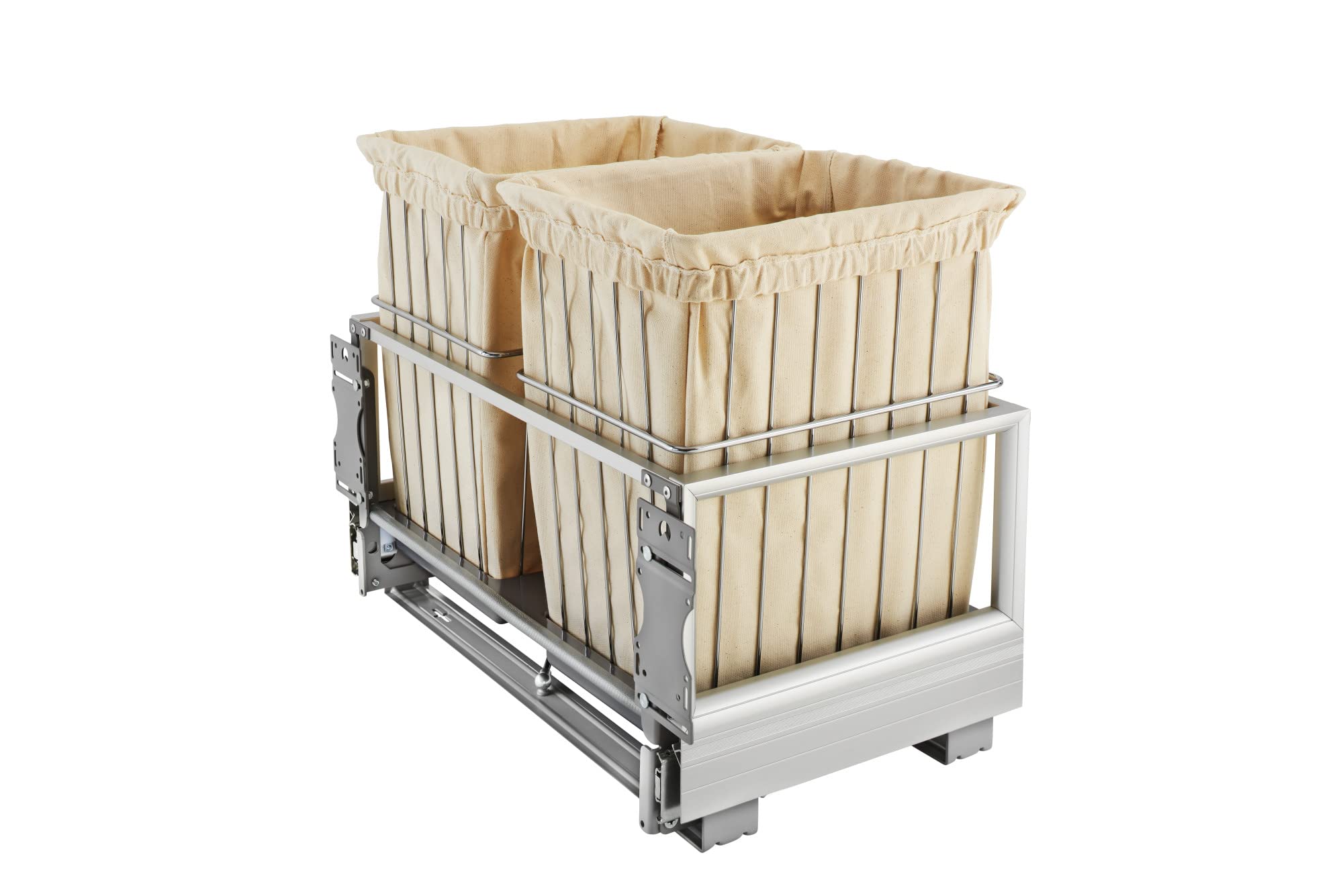 Rev-A-Shelf 24-Inch White Wire Bin with Rev-A-Motion Closet Hamper in Silver - Space-Saving Laundry Basket for Bedrooms, Bathrooms & Closets