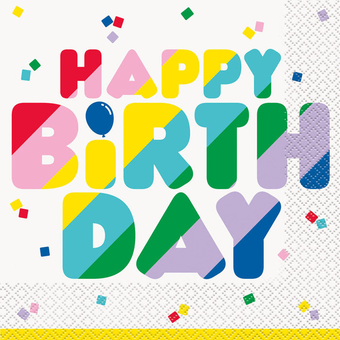 Happy Birthday Napkins 16 Pack - Colorful Disposable Party Napkins for Birthday Celebrations, Baby Showers & Special Events