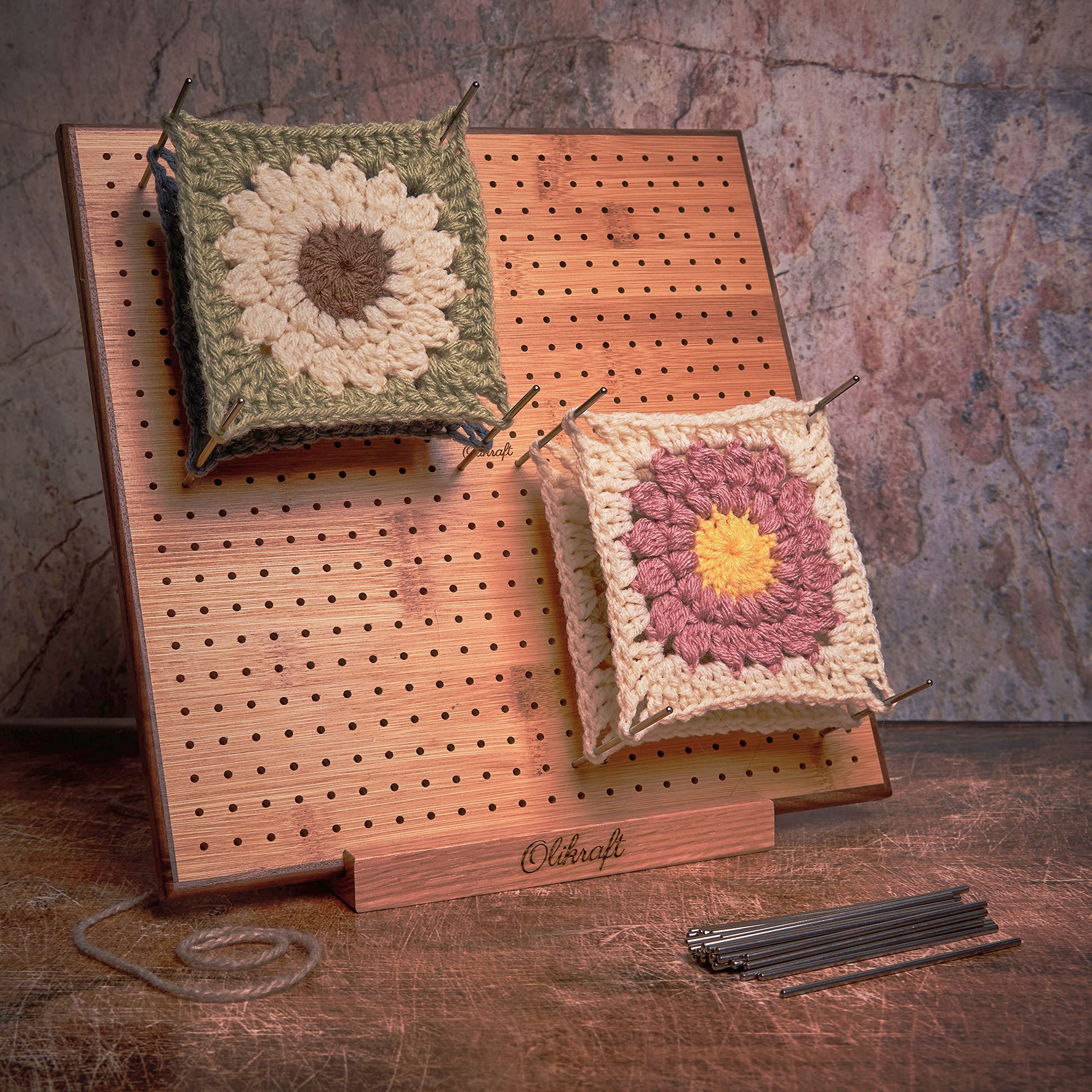 Olikraft Crochet Blocking Board with 50 Stainless Steel Pins - 11 Inch Granny Square Blocking Mat for Knitting & Crochet Projects - Essential Yarn Crafting Tools & Accessories (Perfect for Blocking Shawls, Doilies & Amigurumi)