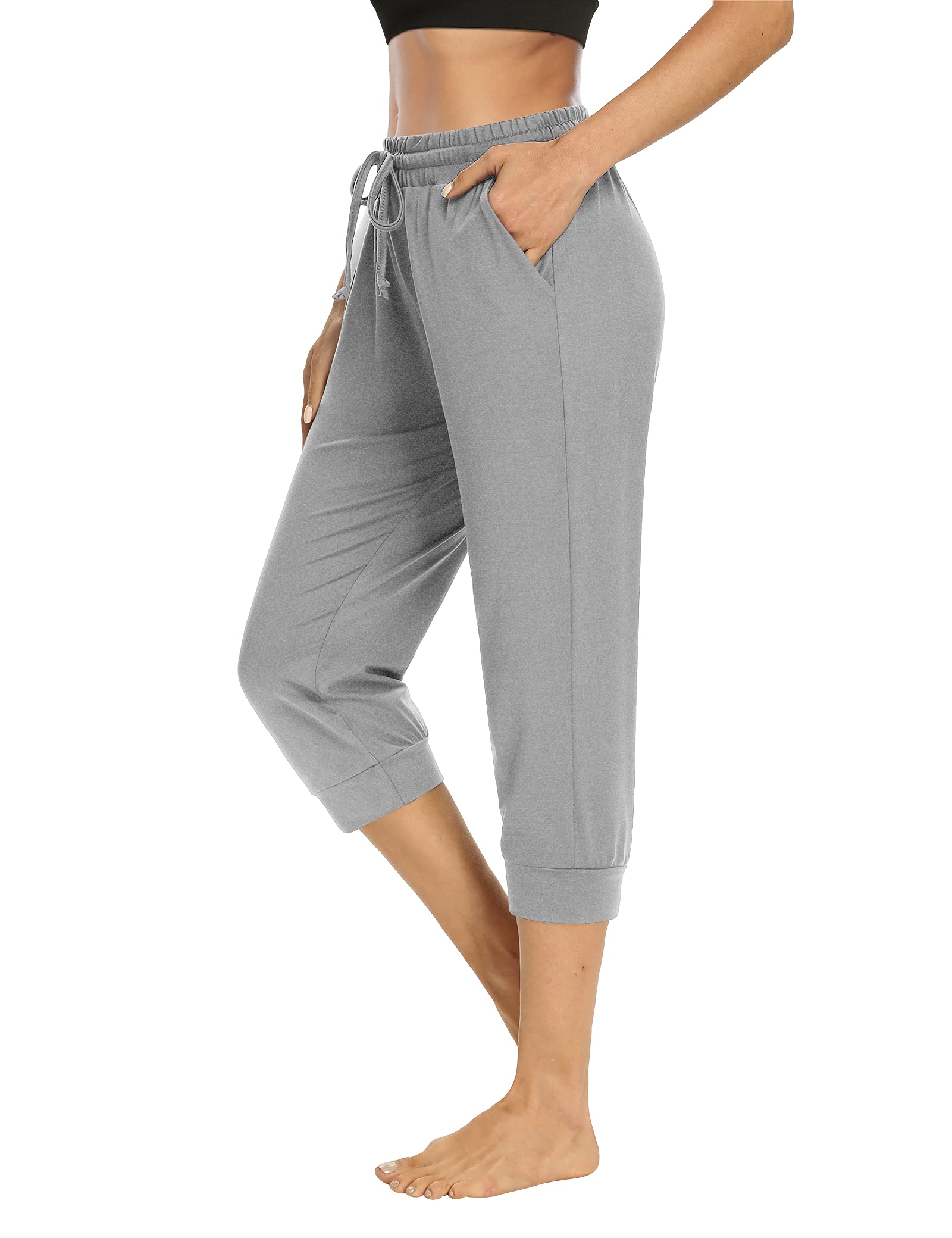 NOAHELLA Women's Capri Yoga Pants with Drawstring - Comfy Lounge & Jogger Sweatpants for Women - High Waisted Cropped Pajama Pants with Pockets - Perfect for Yoga, Workout, Running & Relaxing at Home