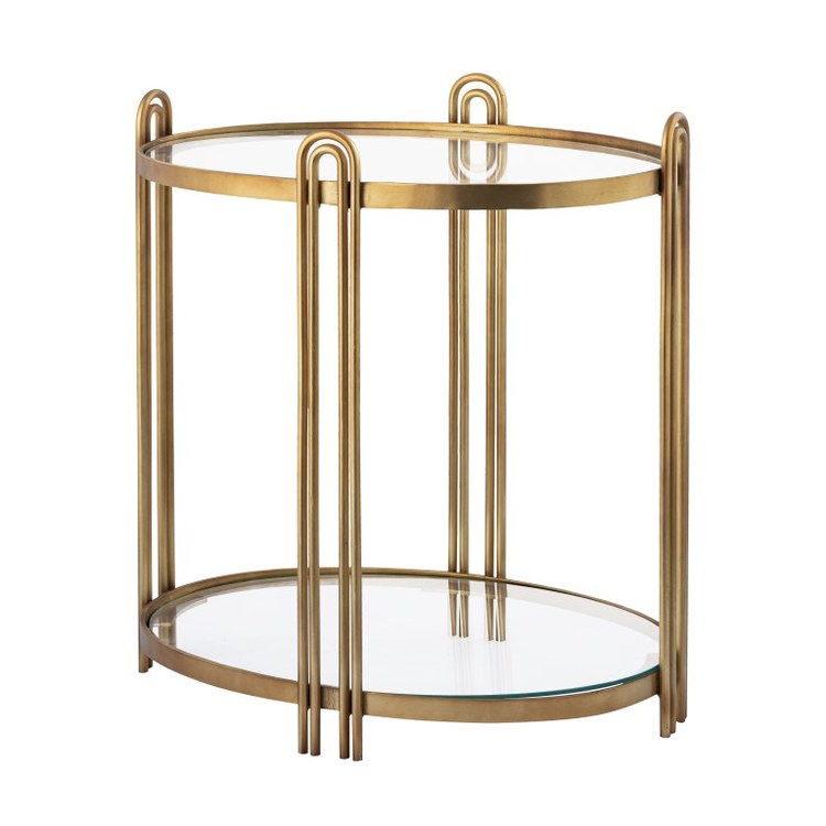 Modern Accent Stool with Arch Design - 23 x 25.5 Inch Brass/Clear Finish - Perfect for Living Room, Bedroom, or Entryway Decor