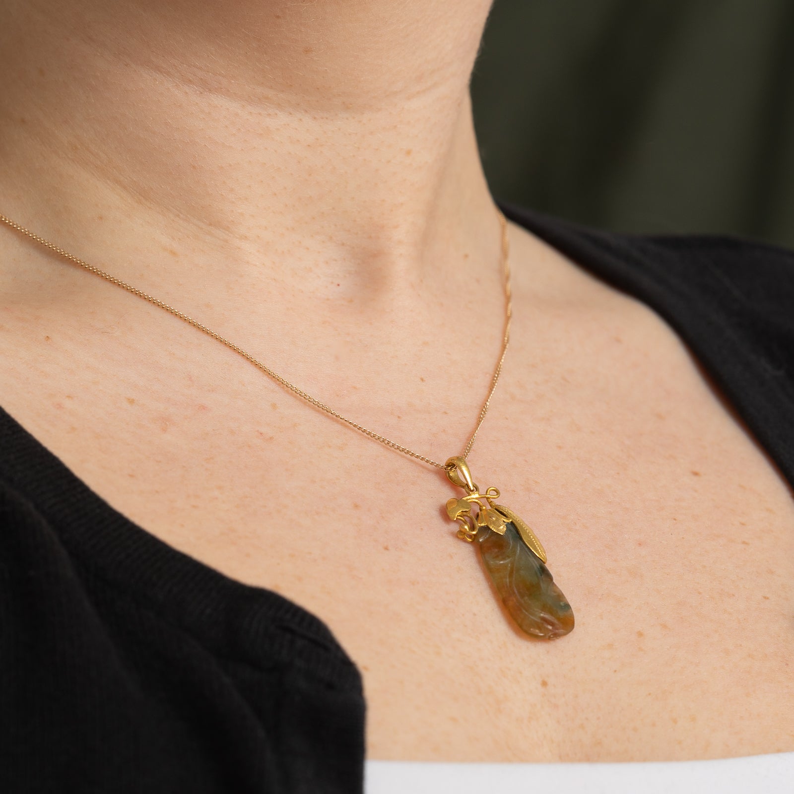 14.00ct Natural Carved Jadeite Pendant Necklace - Elegant Green Gemstone Jewelry for Women, Perfect for Weddings, Parties & Special Occasions