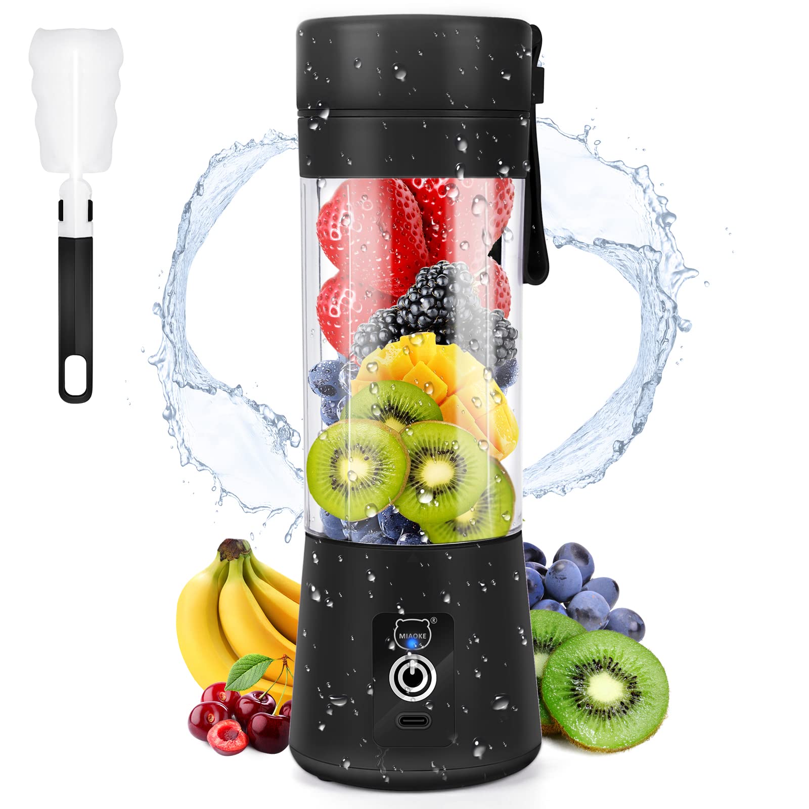 MIAOKE Portable USB Rechargeable Mini Blender - 3D Six Blades for Smoothies, Juices & Shakes - Perfect for Home, Office, Gym & Travel (Black) | Compact Personal Blender for Healthy Drinks On-The-Go