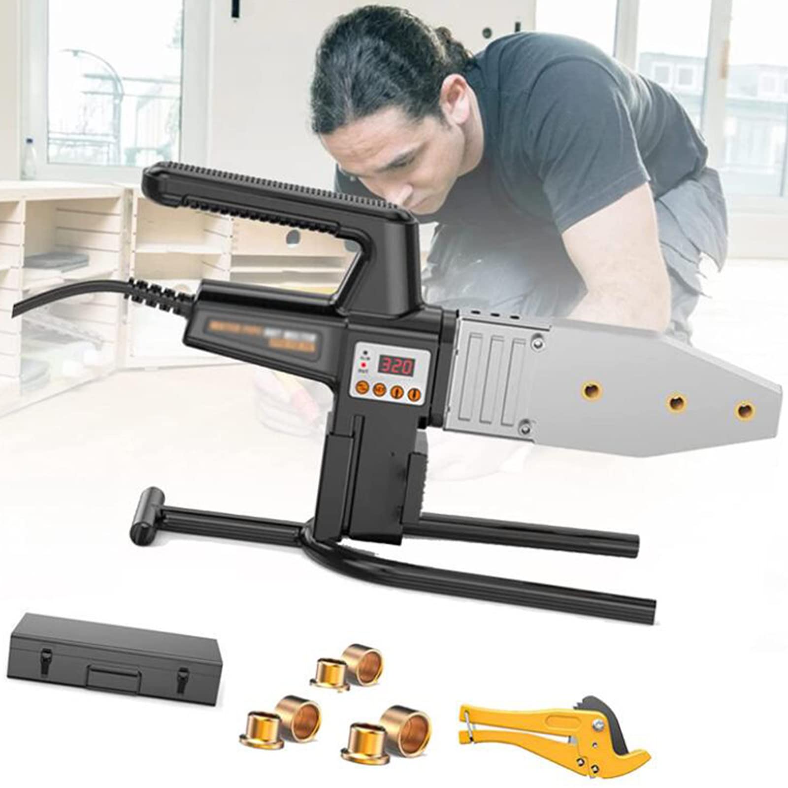 PPR PE PP Pipe Welding Machine - Intelligent Digital Display with Adjustable Temperature (20-63mm) for Hydropower Projects, Plumbing & Home DIY - 3 Sets Non-Stick Die Head Water Pipe Fusion Welder