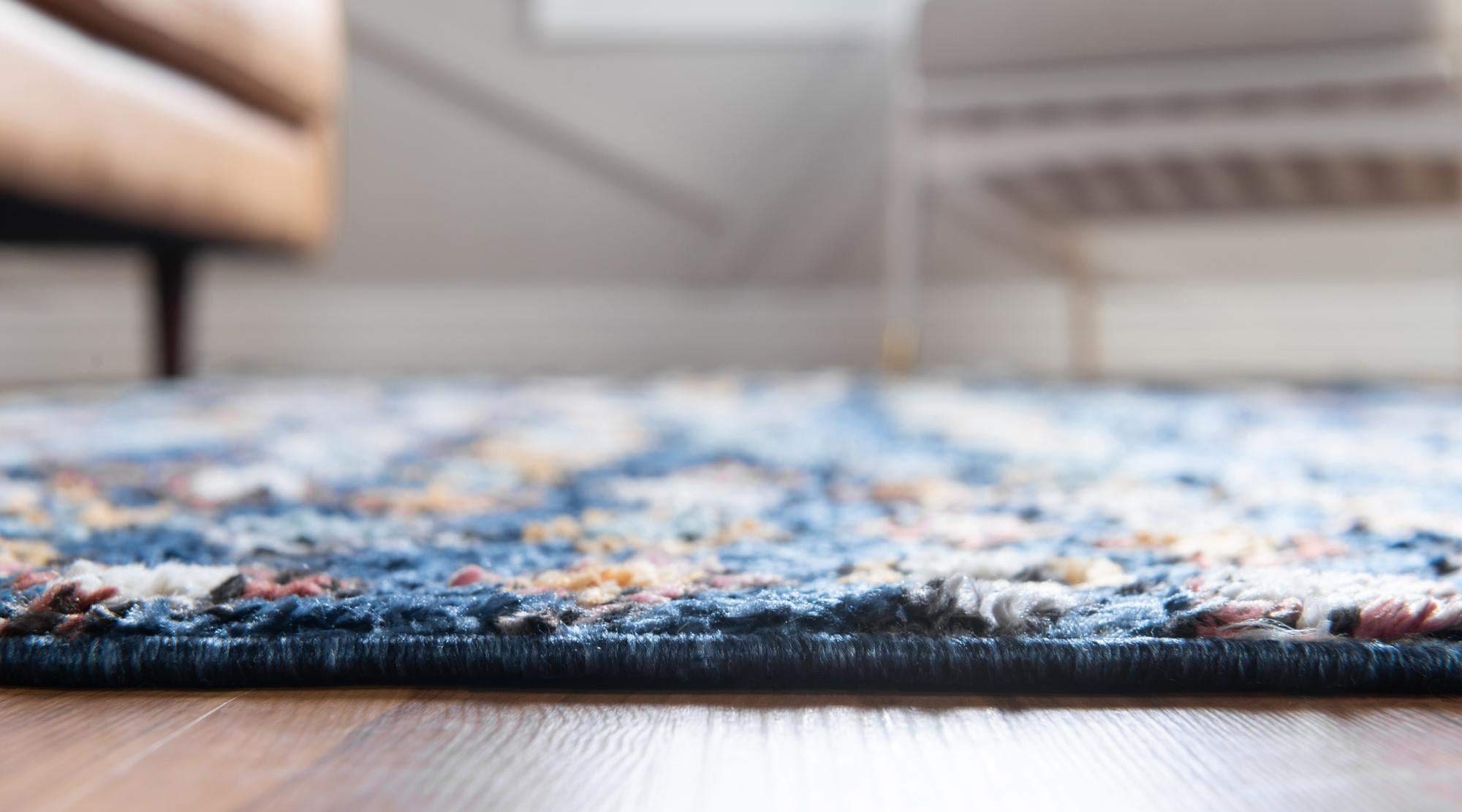 Premium 7 Ft Round Navy Blue High-Pile Moroccan Rug for Kitchen & Dining Room - Soft Plush Area Carpet for Home Decor, Living Room, Bedroom | Rugs.com Morocco Collection