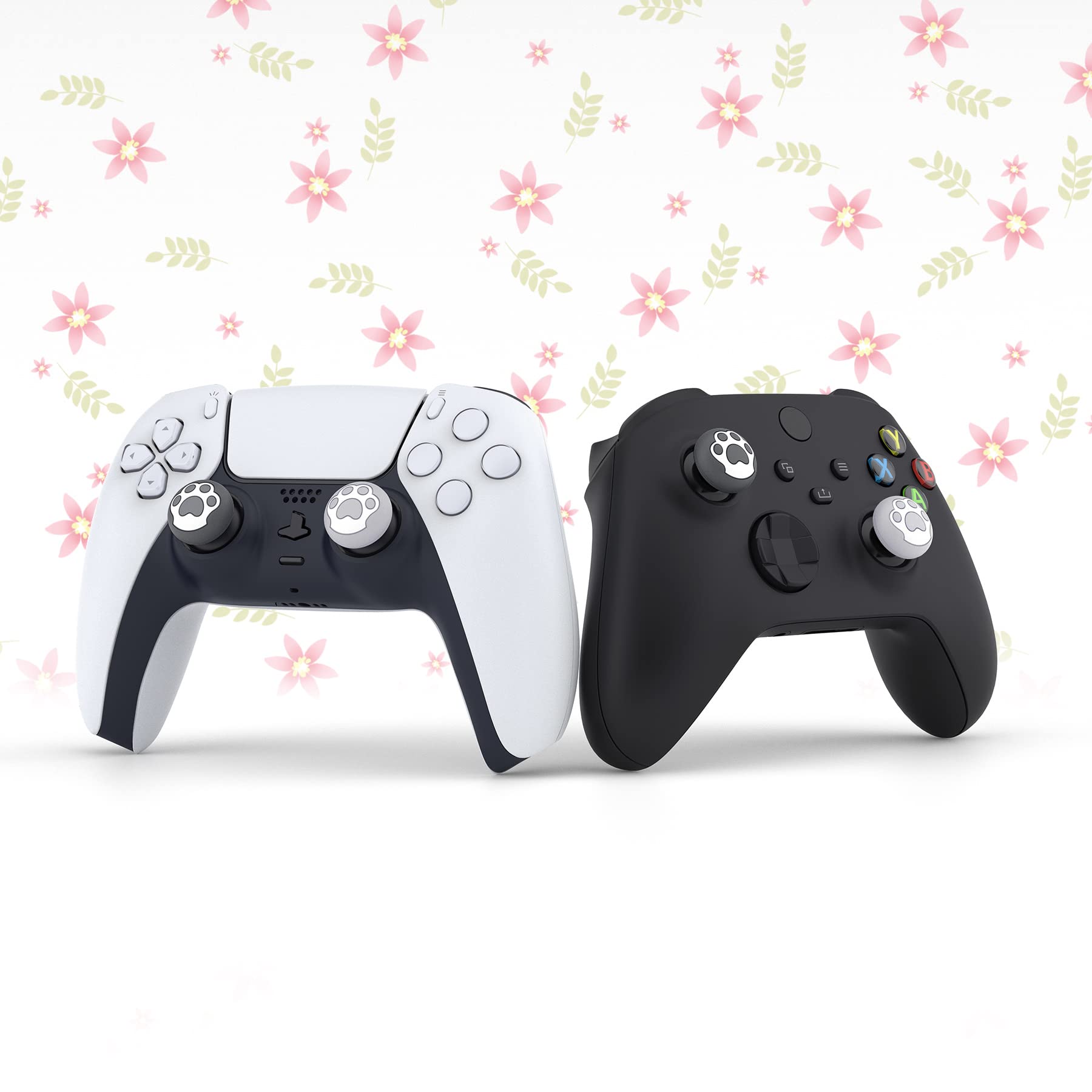 PlayVital Cat Paw Joystick Caps for PS5, PS4, Xbox Series X/S, Xbox One & Switch Pro Controller - Soft Grip Analog Stick Thumb Covers (Gray & Light Gray) - Perfect for Gaming, Streaming & Long Play Sessions