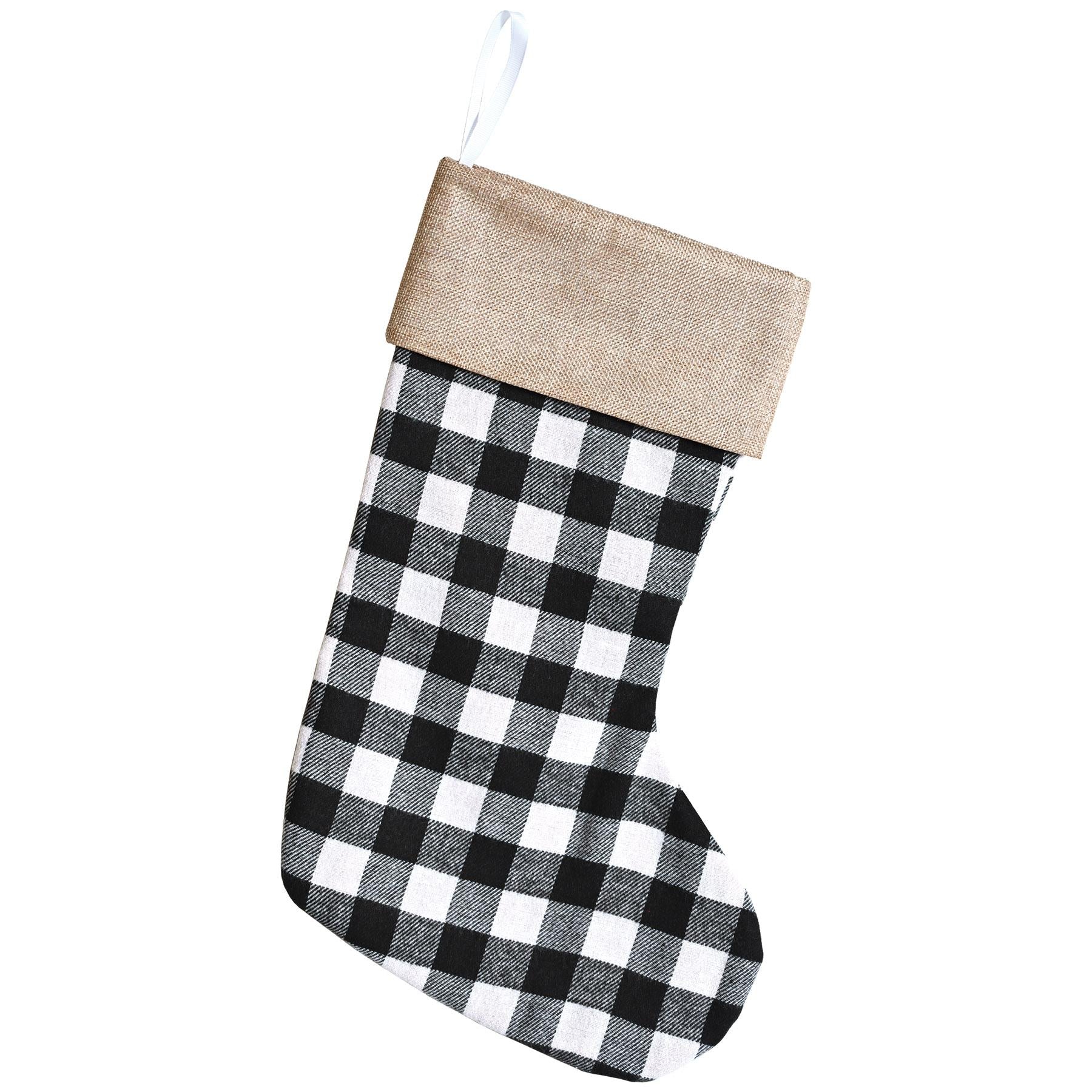 12 Pack Beistle Christmas Black and White Plaid Stockings - Classic Holiday Decor for Fireplace Mantel, Tree, and Festive Home Decorating