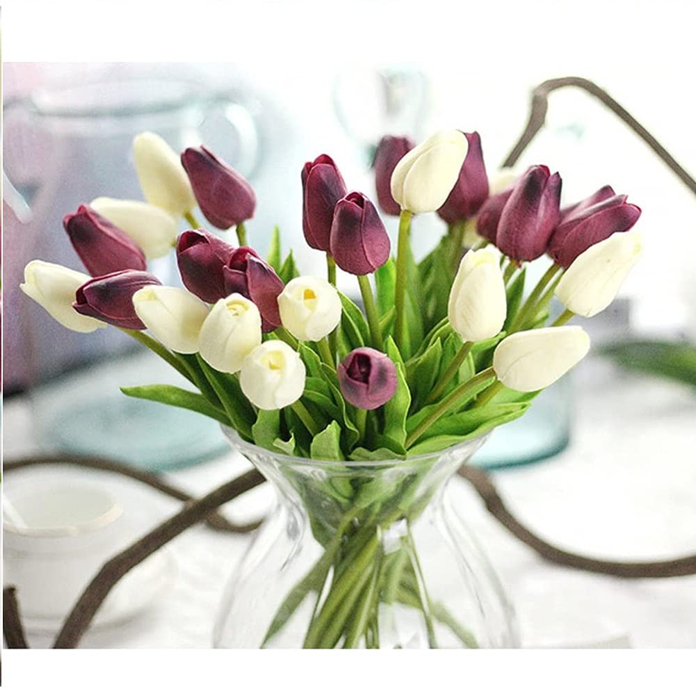 30PCS Real-Touch Artificial Tulip Flowers - PU Fake Tulips Bouquet for Home Decor, Wedding Centerpieces, Party Table Arrangements - Perfect for Spring Decor, Bridal Showers & DIY Floral Projects