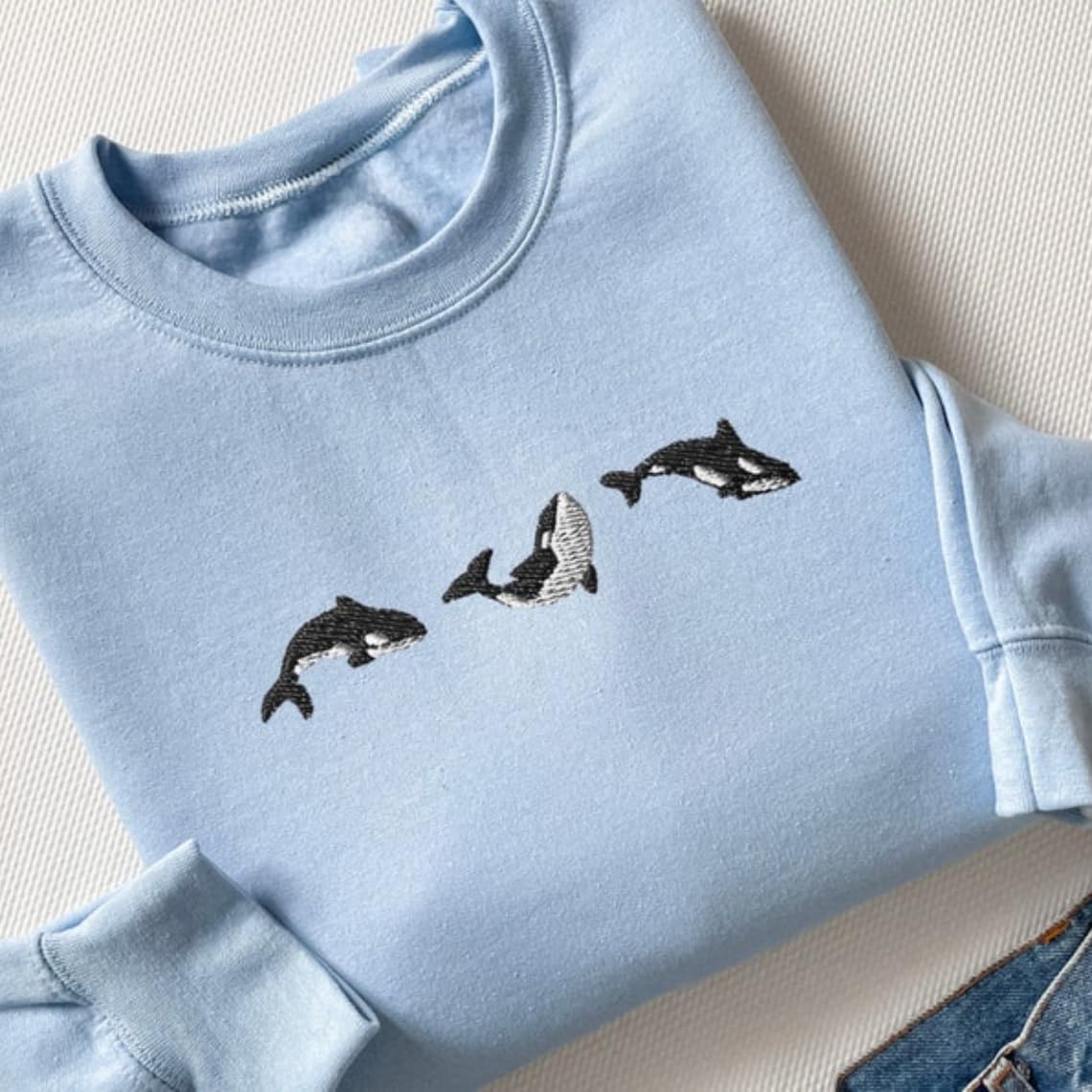 Orca Whale Embroidered T-Shirt, Hoodie & Sweatshirt Set - Ocean Marine Life Apparel for Whale Lovers - Perfect for Beach Days, Wildlife Enthusiasts and Casual Outings