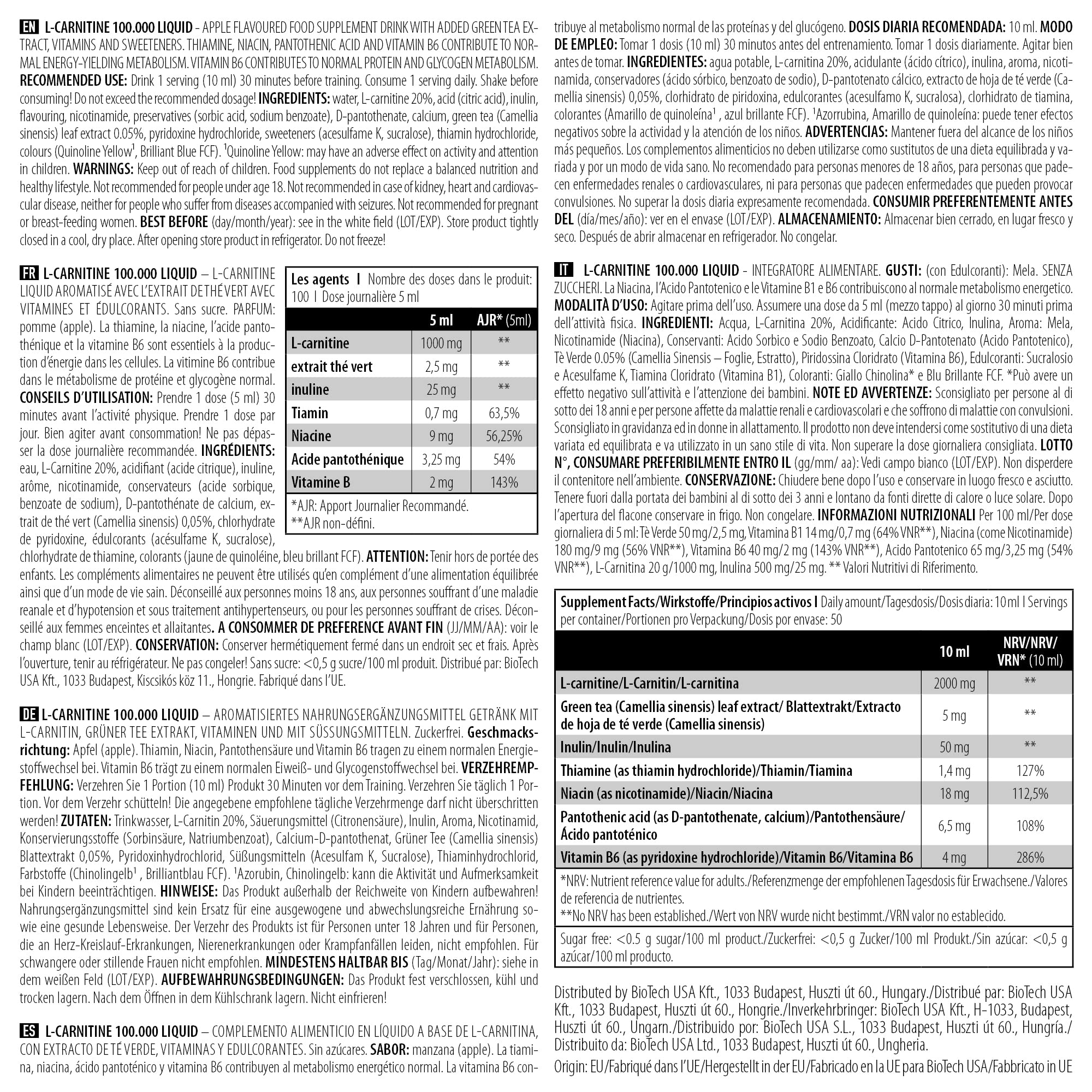 BioTech USA L Carnitine 100,000 Apple Flavor 500ml - Premium Liquid Supplement with 2000mg Per Serving for Weight Loss, Energy Boost & Workout Performance | Ideal for Fitness Enthusiasts & Active Lifestyle