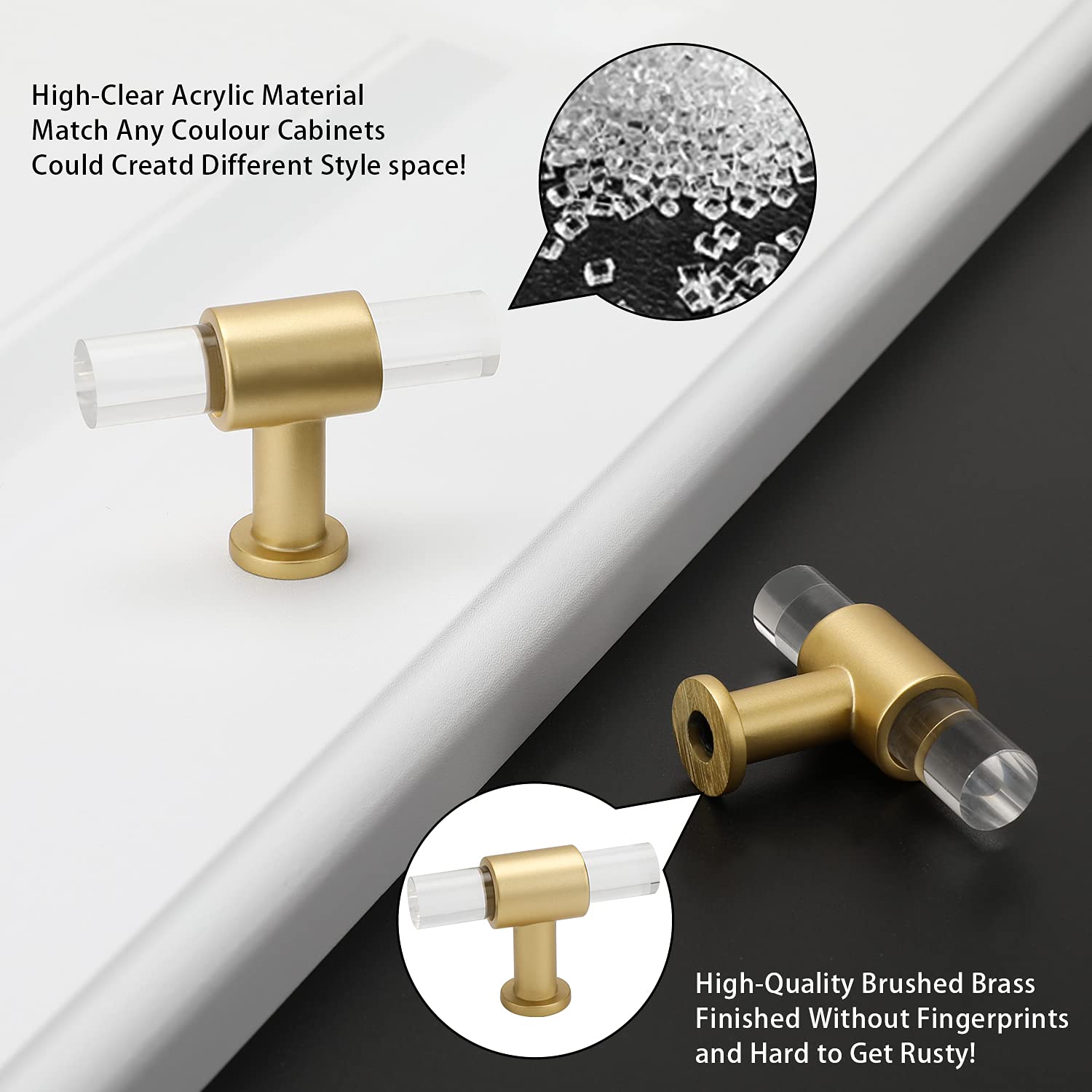 25 Pack Gold Cabinet Knobs - Acrylic Drawer Handles for Kitchen Cabinets, Dressers & Bathroom - Clear Modern Hardware for Home Decor & Furniture Upgrade