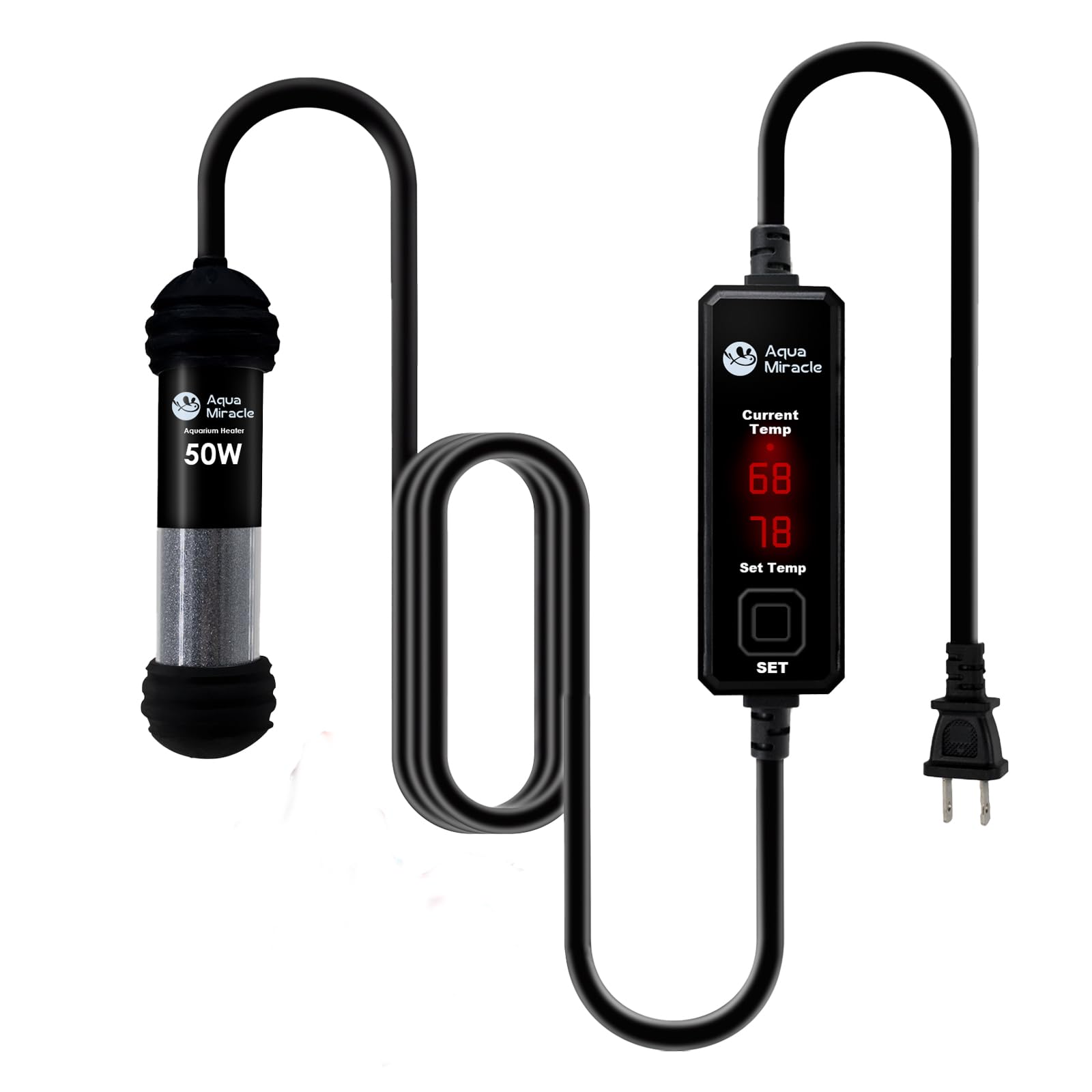 AquaMiracle Upgraded 50W Small Aquarium Heater with Dry-Run Protection & Memory Function - Dual LED Display Fish Tank Heater for 5-10 Gallon Tanks - Perfect for Freshwater/Saltwater Aquariums, Turtle Tanks & Betta Fish Habitats