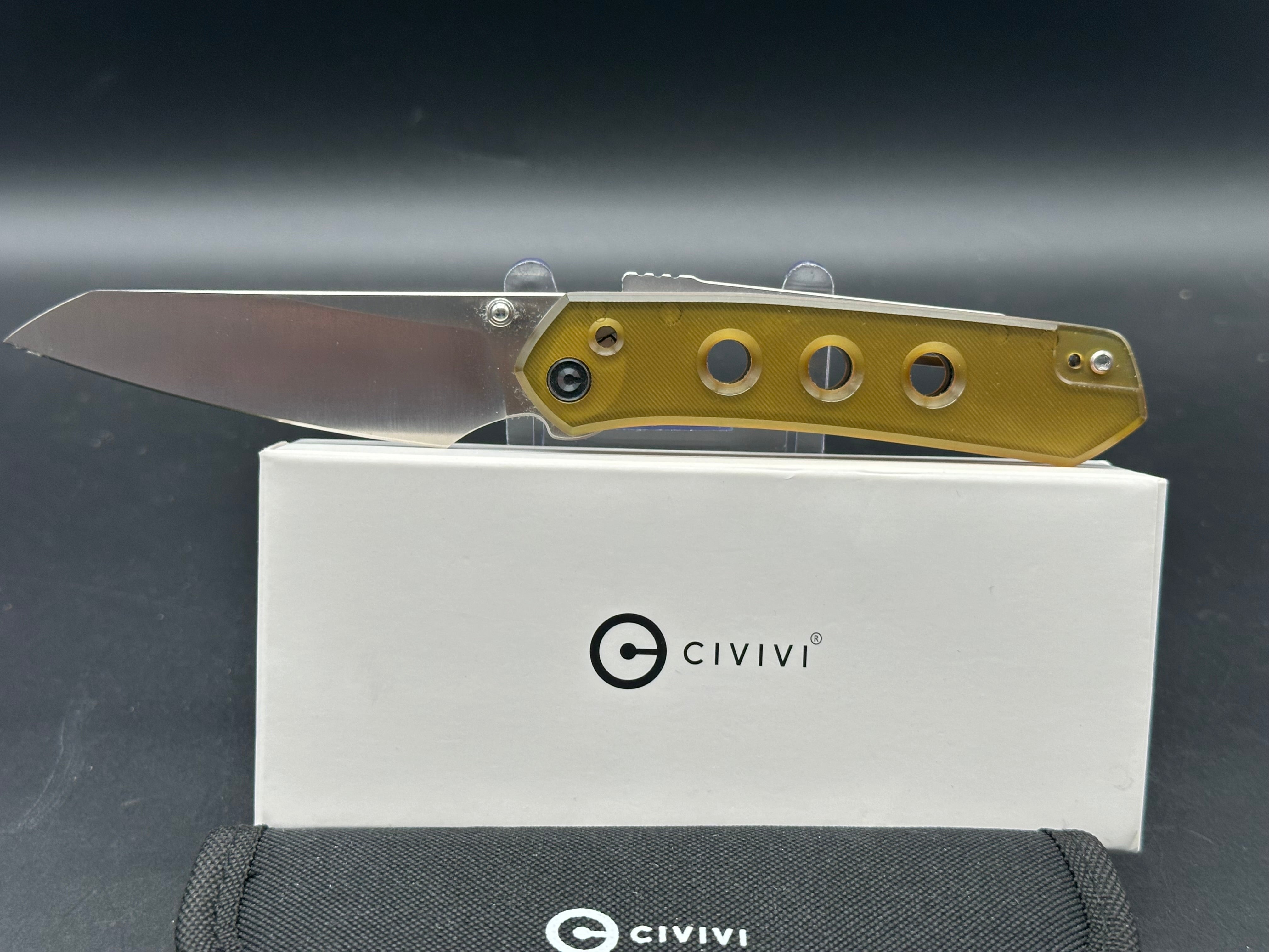 CIVIVI VISION FG Folding Knife - Polished Ultem Handle & Nitro-V Steel Blade - Reverse Tanto Design - EDC Pocket Knife for Camping, Hiking, and Everyday Carry