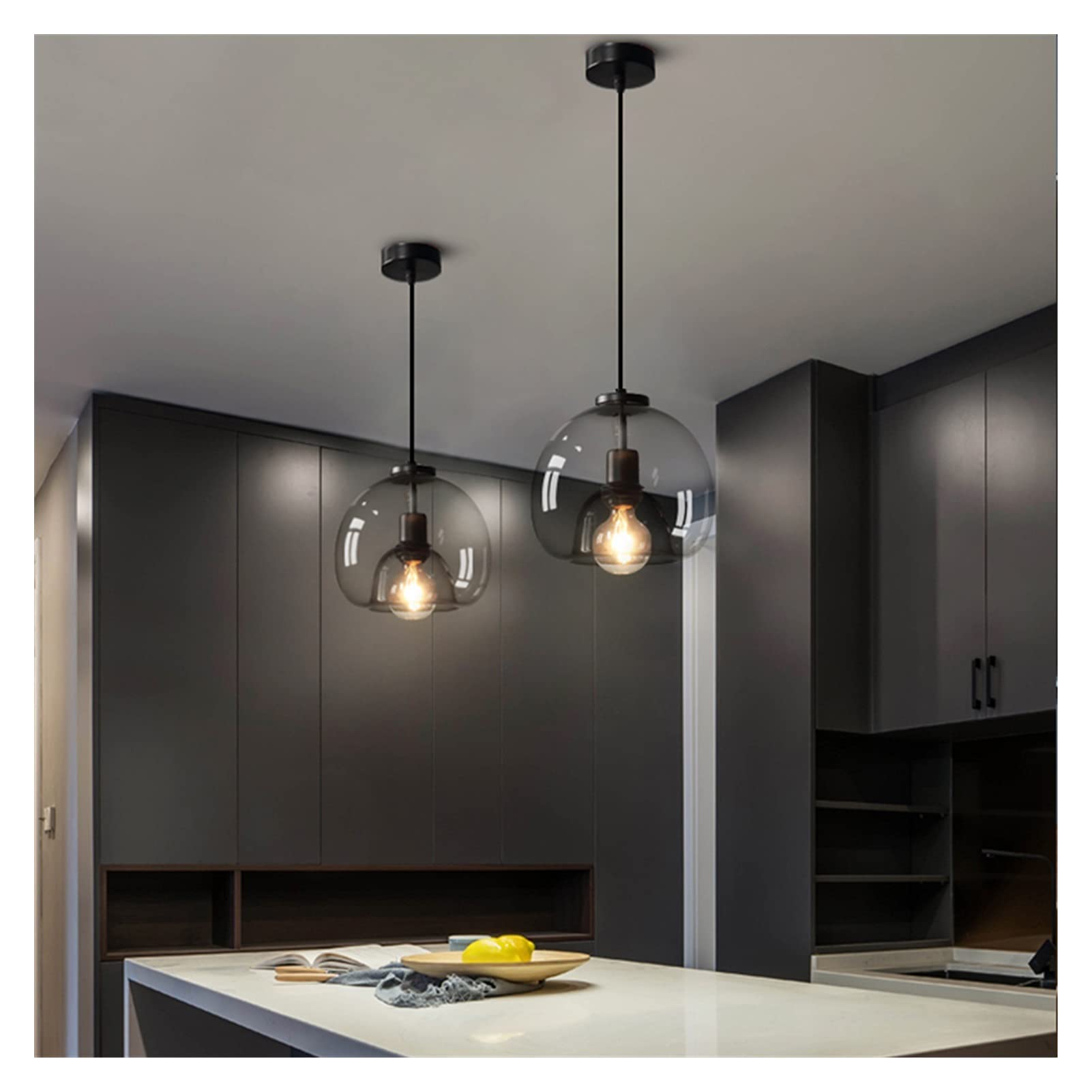 Modern LED Chandelier - Minimalist Glass Bubble Pendant Light with 1/2/3 Heads in Black/Smoke Grey for Dining Room, Living Room, Bedroom, Bar | Energy-Efficient Hanging Lamp for Home & Office Decor