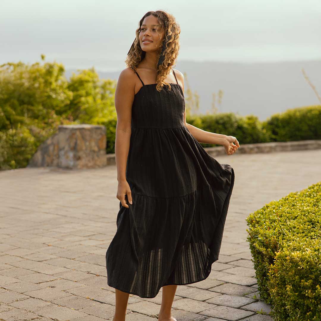 Elegant Black Cabo Midi Dress for Women - Summer Beach Party & Casual Outfit