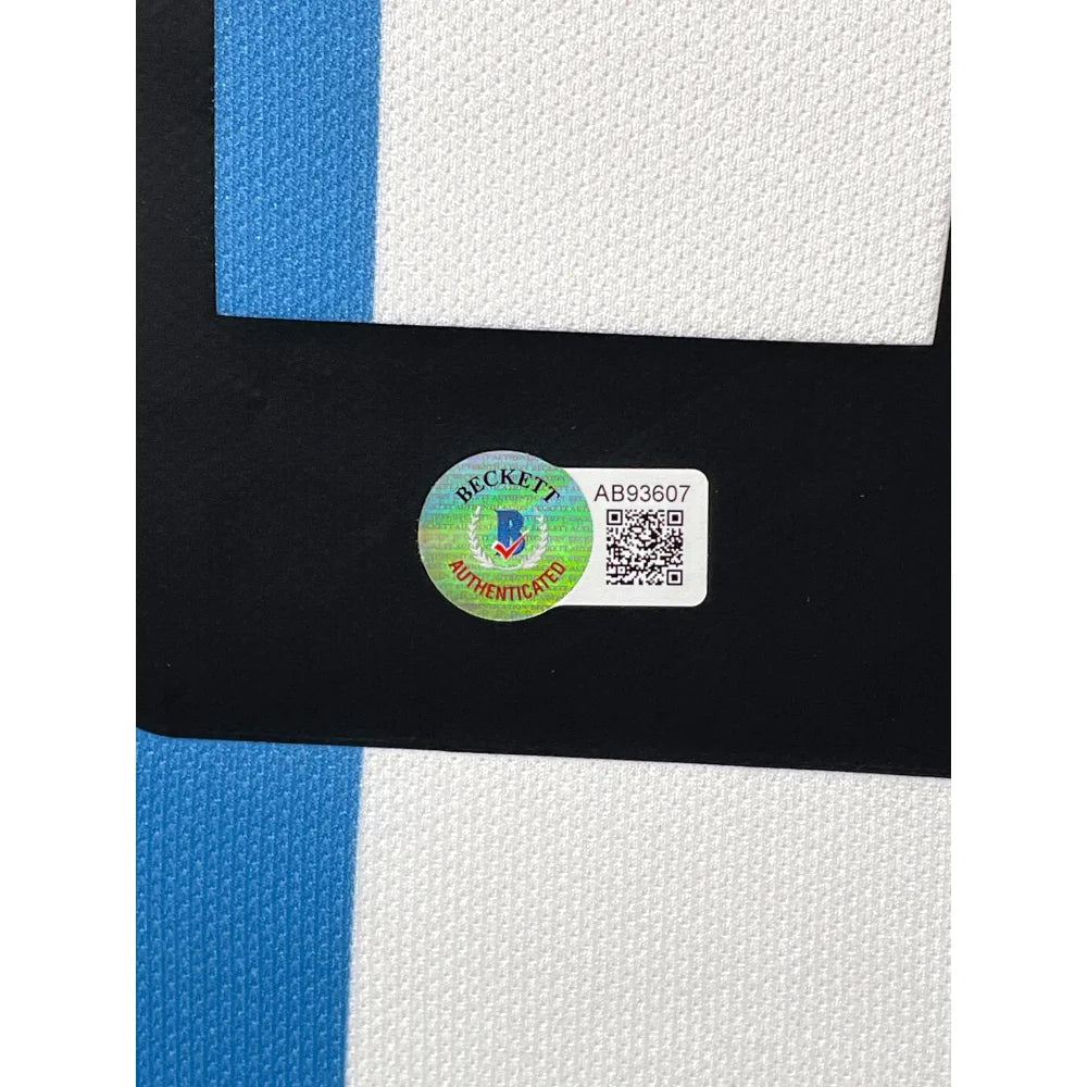 Lionel Messi Autographed Argentina 2022 World Cup Jersey - Framed with BAS Certificate - Perfect for Sports Memorabilia Collectors & Football Fans Display