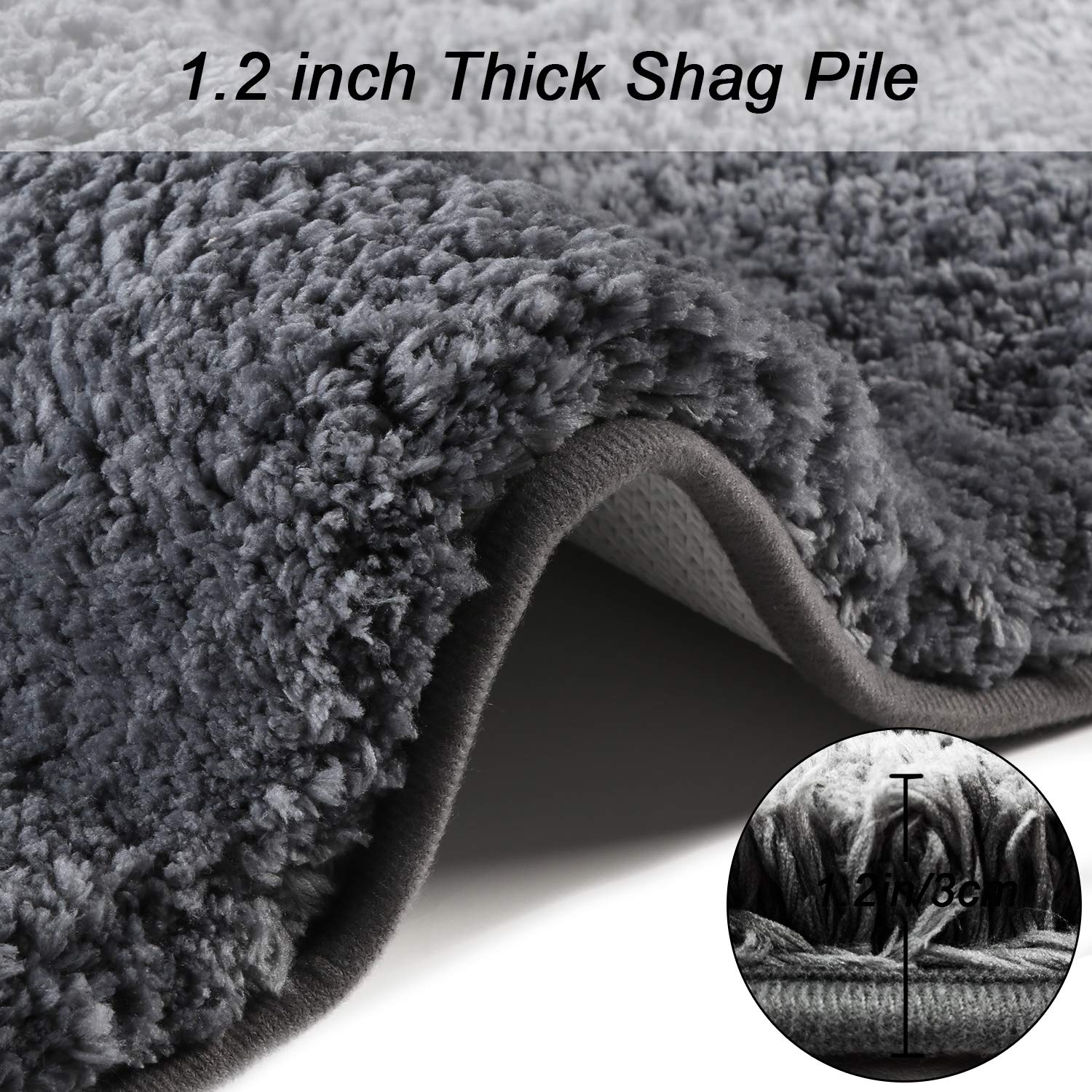 Luxury Grey Shaggy Bath Mat - 19.5