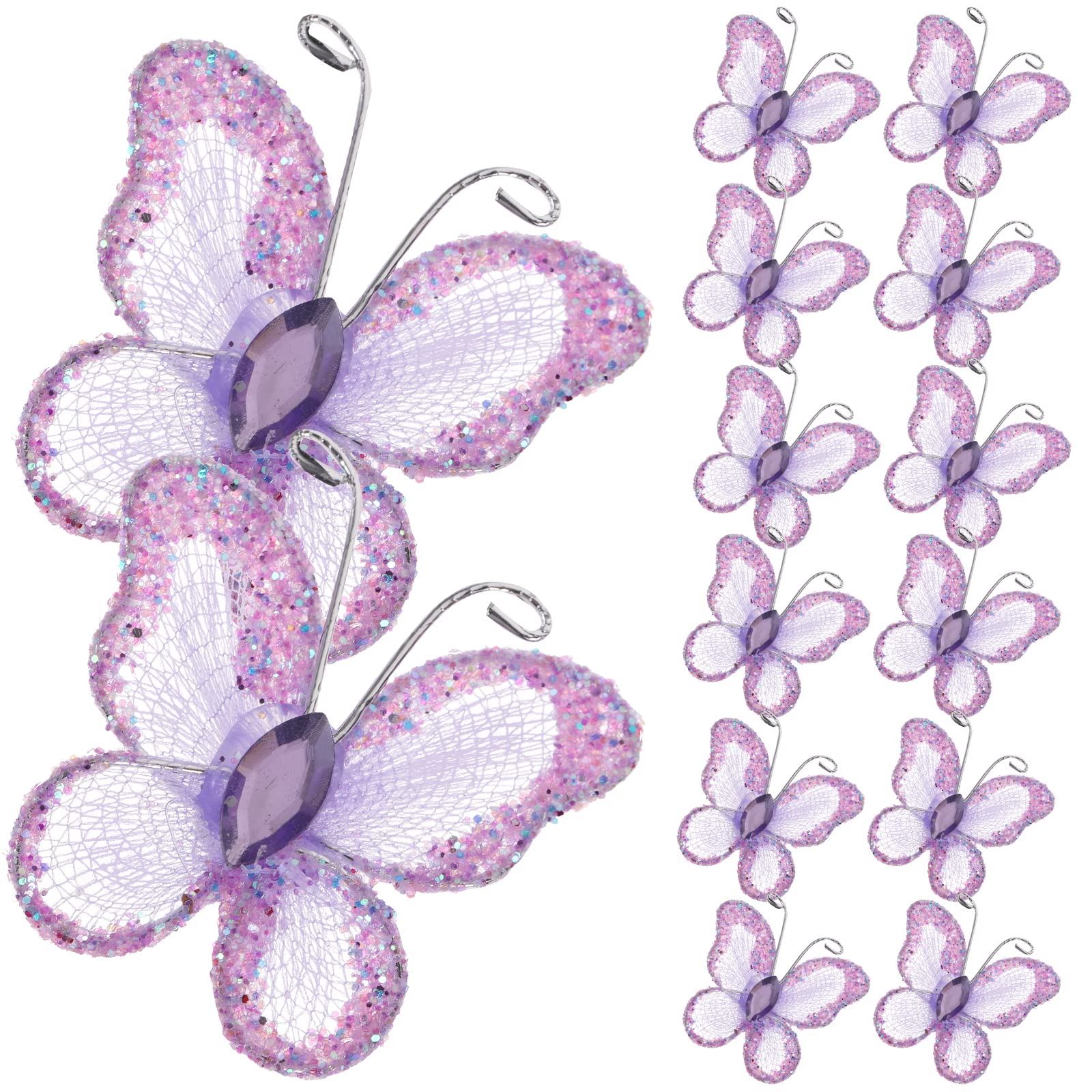 50Pcs Purple Sheer Mesh Glitter Butterflies Decorations for Home, Wedding, Party Wall Decor - DIY Crafts, Baby Shower, Garden & Event Decoration