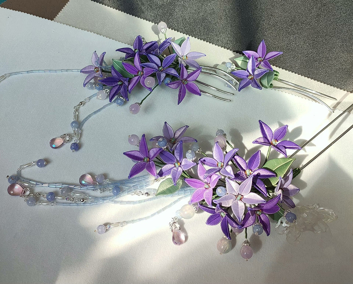 Elegant Purple Silk Hairpin - Handcrafted Bespoke Hair Accessory for Women | Perfect for Weddings, Parties, and Special Occasions