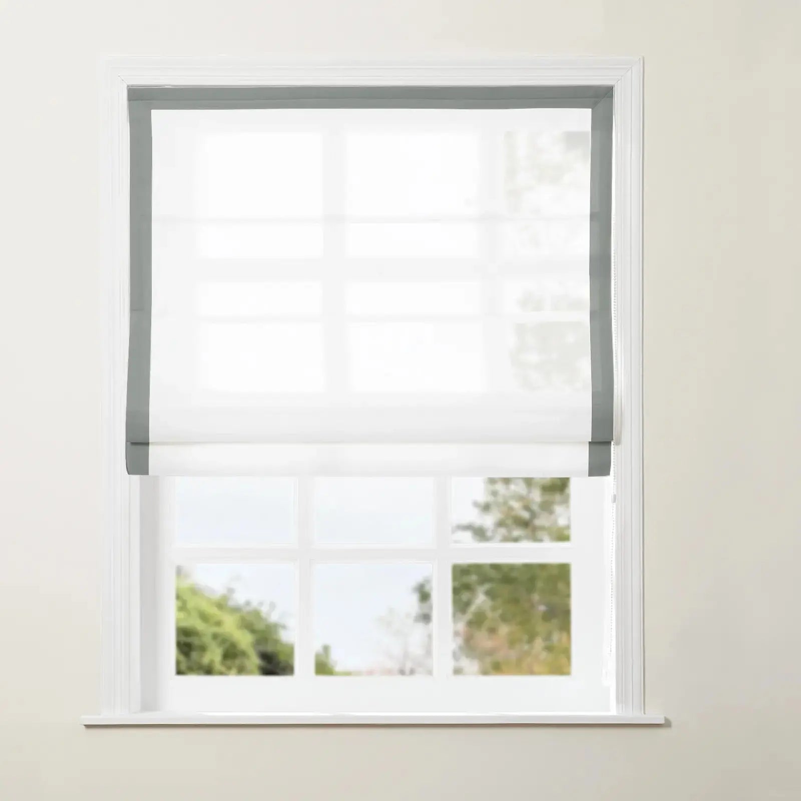 Tyrone Roman Shade with Border Cord Lift - Classic Window Treatment for Living Room & Bedroom - Blackout Fabric for Light Control & Privacy