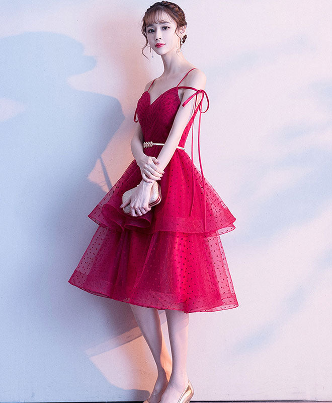 Burgundy Sweetheart Neckline Tulle Short Prom Dress for Homecoming, Evening Party, and Special Occasions - Elegant Burgundy Homecoming Dress for Teens and Juniors