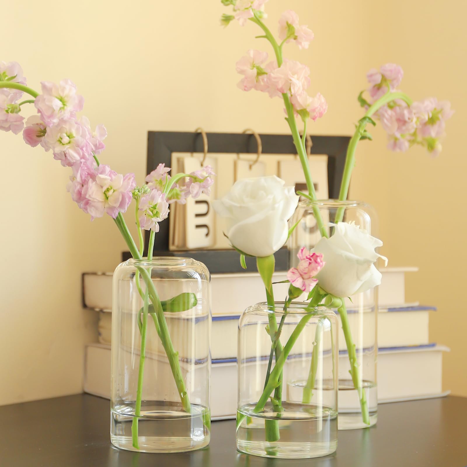 12 Pack Glass Bud Vases Bulk Set - Small Cylinder Flower Vases for Wedding Centerpieces, Home Decor, Living Room & Table Decorations - Perfect for Floral Arrangements, DIY Weddings, and Elegant Home Styling