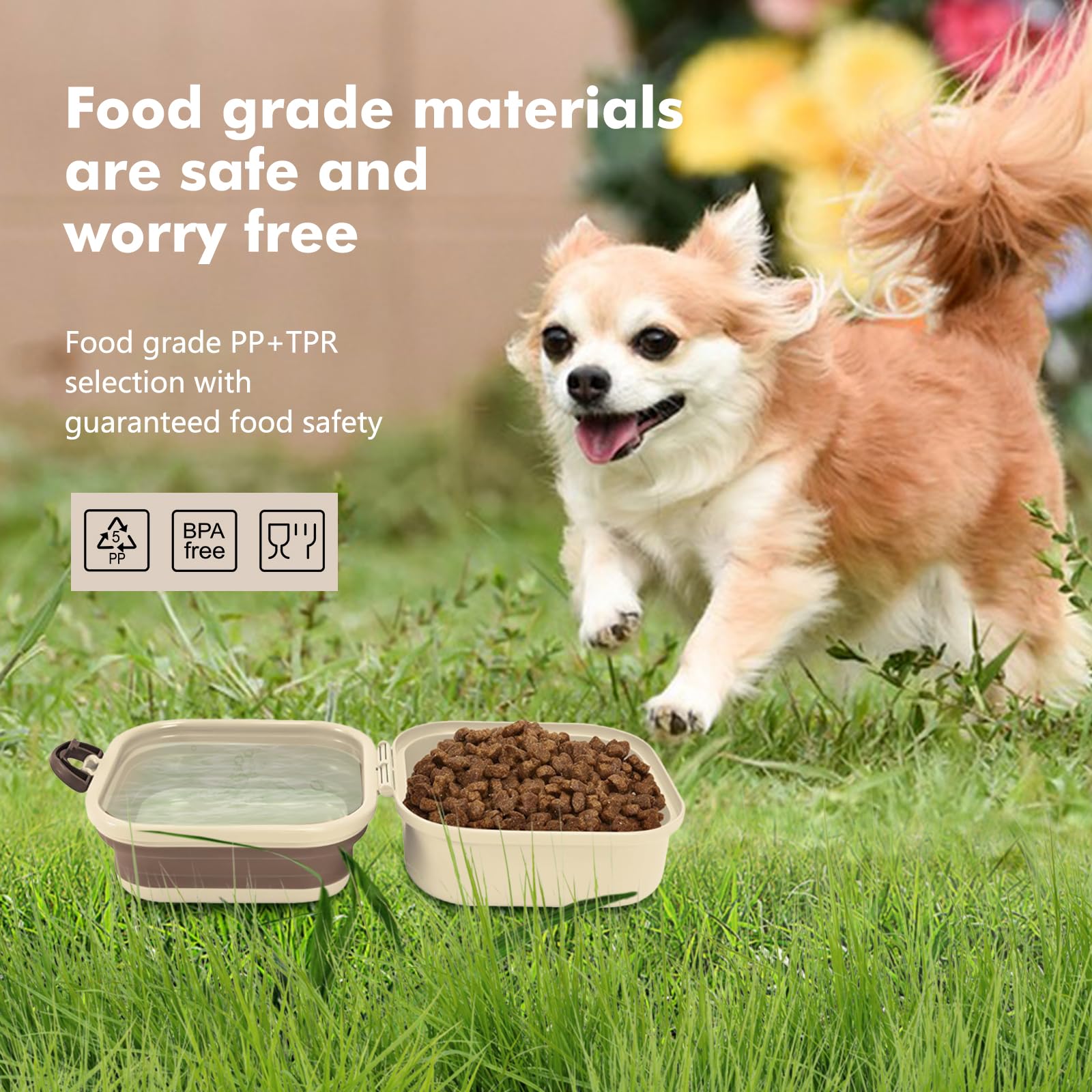 Portable Foldable Dog Bowls 2-in-1 - Travel Food & Water Bowl for Small Medium Dogs Cats - Collapsible Pet Feeding Dish with Storage - Perfect for Camping Hiking Outdoor Adventures (Khaki Small)