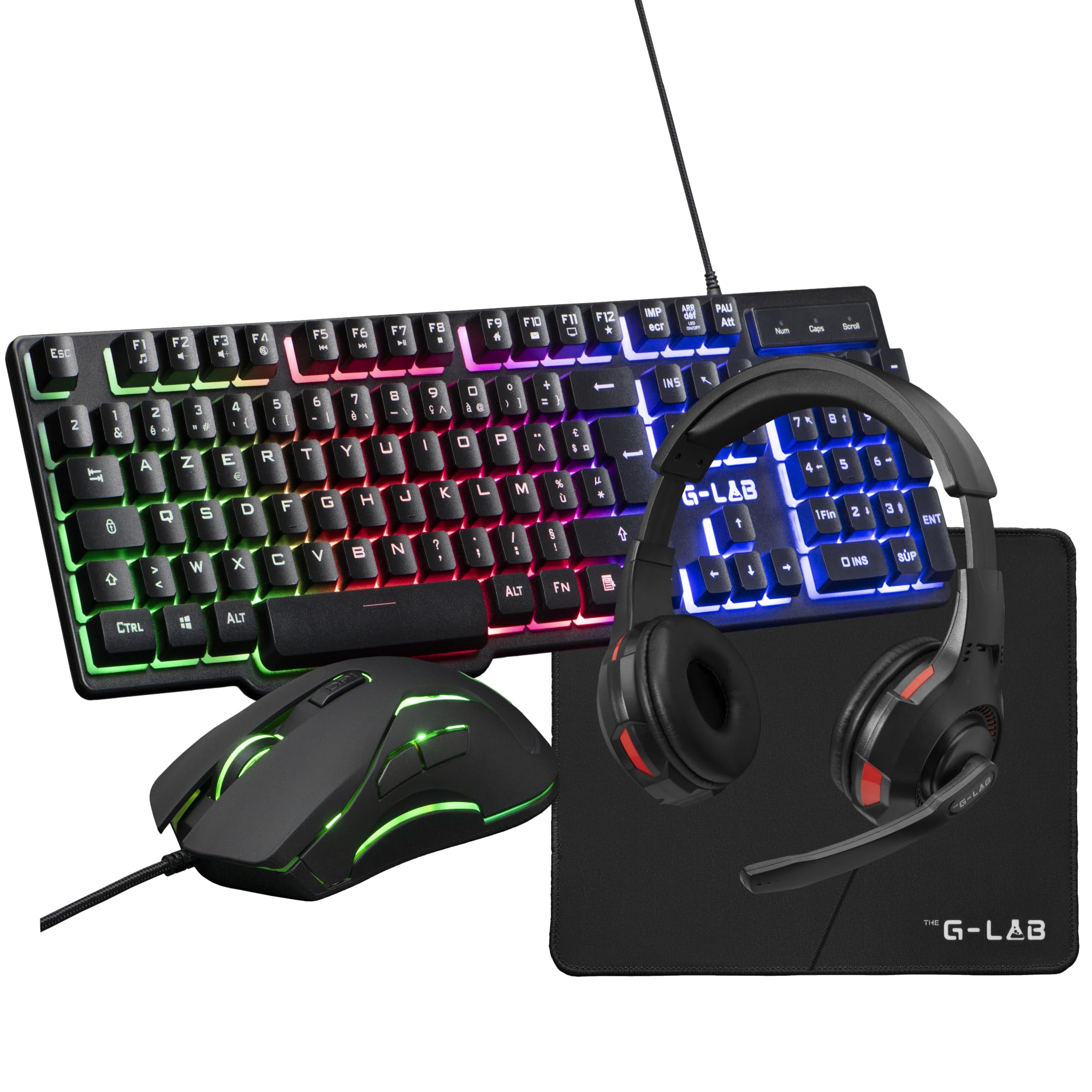 G-LAB 4-in-1 Gaming Combo Set - RGB Gaming Keyboard, 3200 DPI Gaming Mouse, RGB Gaming Headset & Anti-Slip Mouse Pad - Complete Gaming Setup (New Version) for PC, PS4, Xbox & Streaming Battlestations