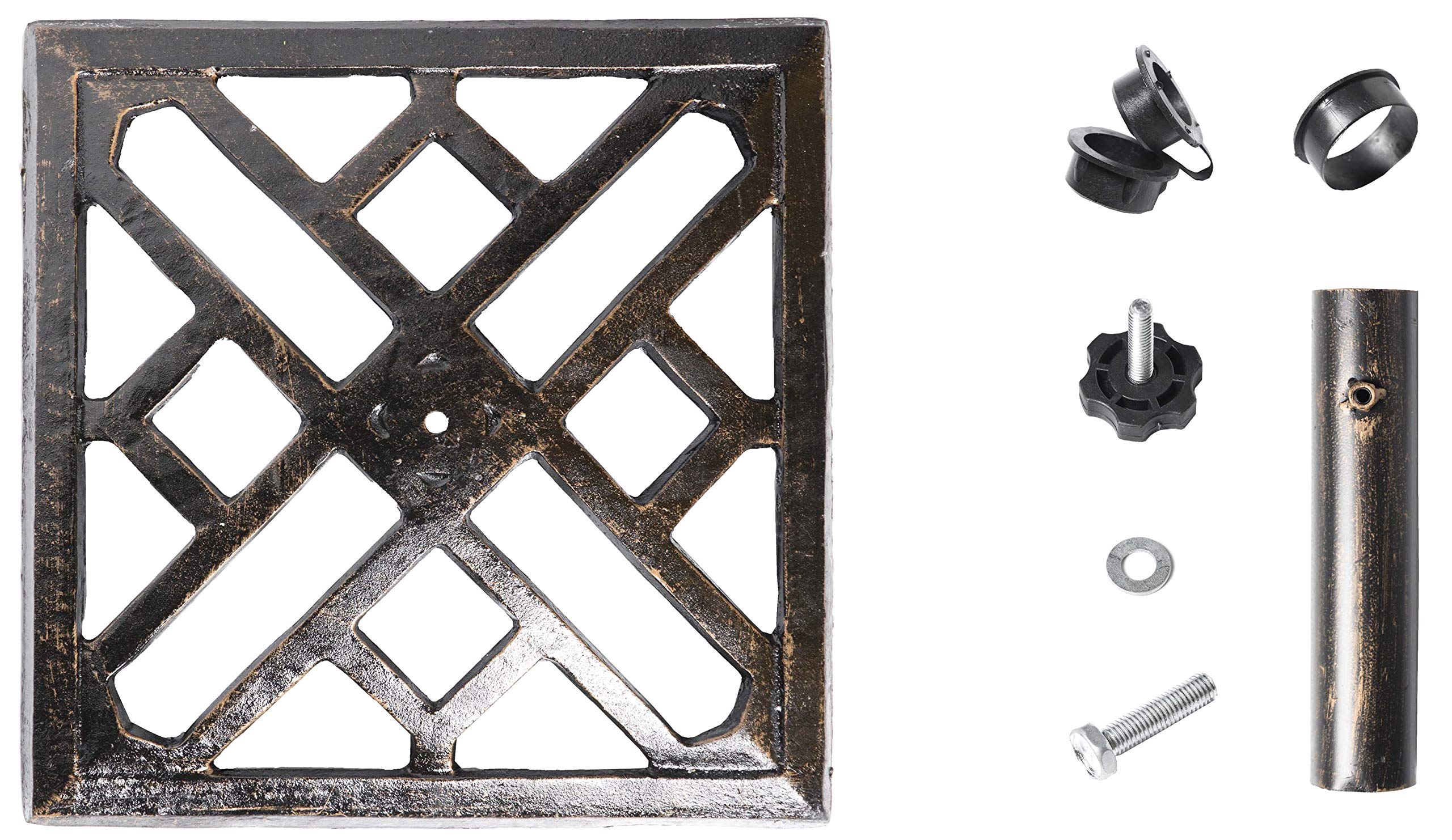 Gardenised QI003816 Heavy Duty Square Bronze Cast Iron Umbrella Base Stand - 19 lbs Weighted Outdoor Patio Umbrella Holder for Poolside, Garden, Deck, and Backyard Use