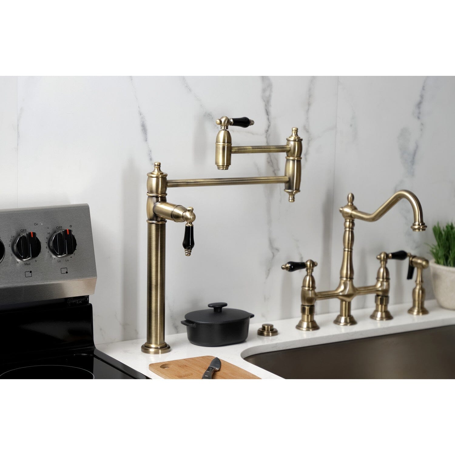 Duchess Two-Handle 1-Hole Deck Mount Pot Filler Faucet - Stainless Steel Kitchen Faucet for Filling Pots & Pans - Perfect for Home Chefs & Cooking Enthusiasts