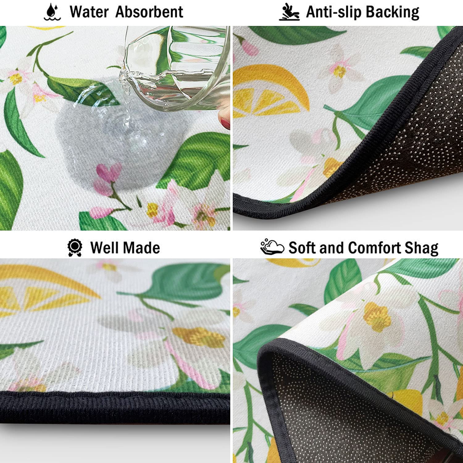 Non-Slip Washable Microfiber Kitchen Rugs Set of 2 - Absorbent Stain Resistant Floor Mats (17
