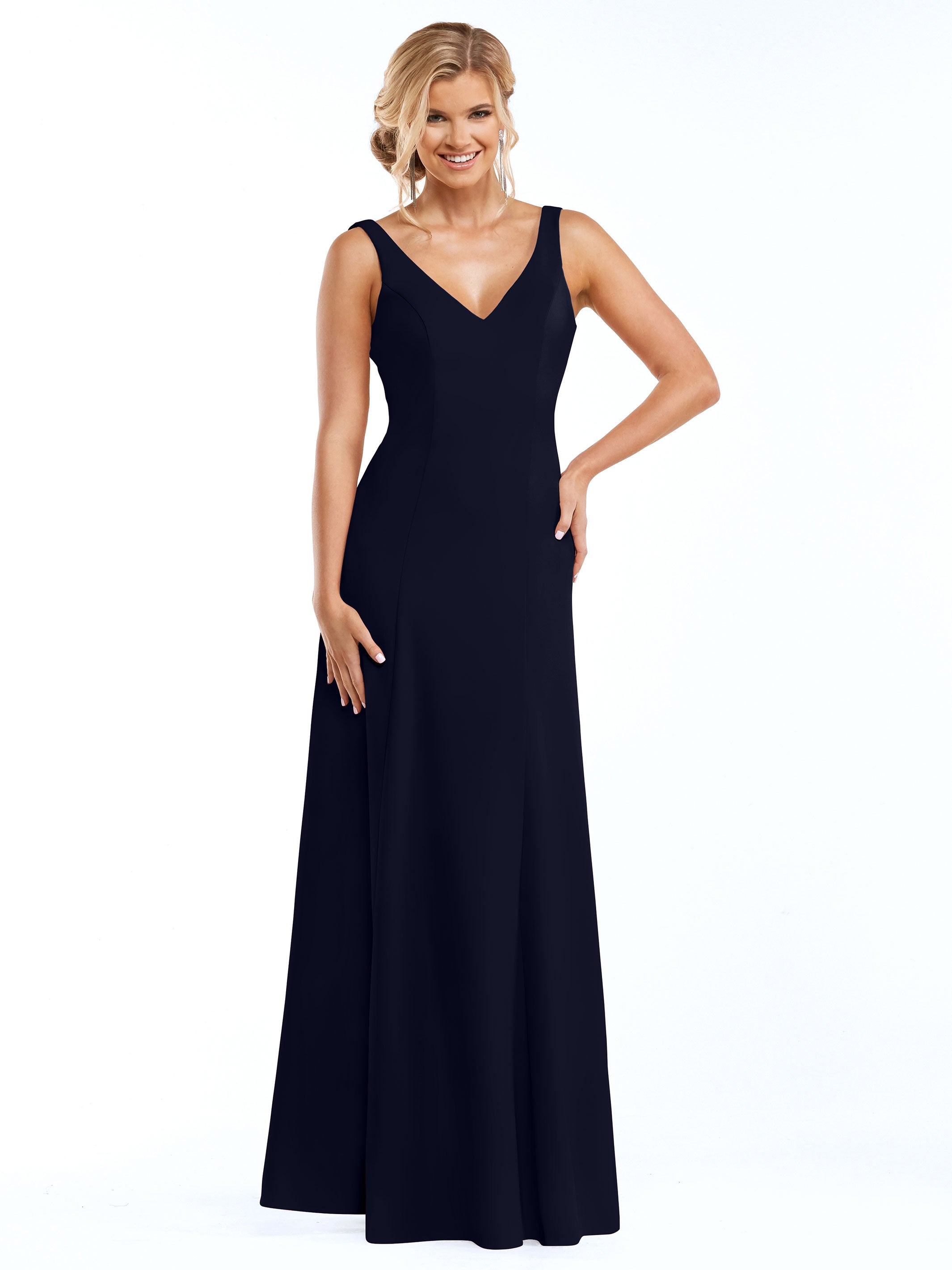 Elegant 83043 A-Line Double Knit Bridesmaid Dress with V-Neck - Perfect for Weddings, Formal Events & Special Occasions