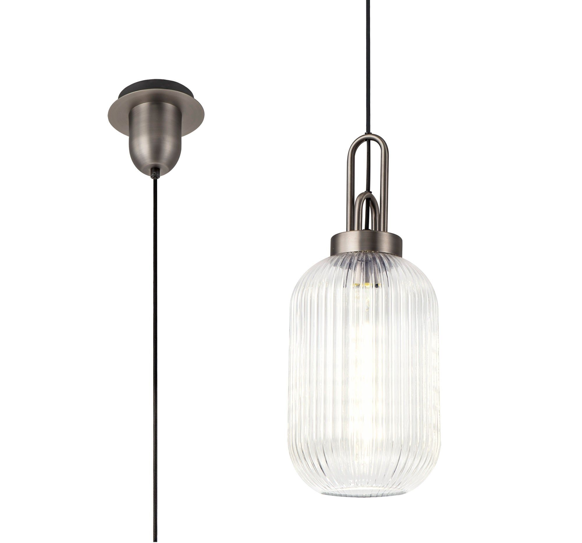 Stylish Cadiz 1-Light Pendant Light with 20cm Tubular Ribbed Glass Shade - E27 Socket, IP20 Rated, Multiple Color Options - Perfect for Kitchen Island, Dining Room, or Entryway Lighting