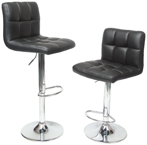 Roundhill Furniture 2-Pack Swivel Bar Stools - Adjustable Height Hydraulic Lift, Black Bonded Leather Counter Stools for Kitchen Island, Bar & Pub Use