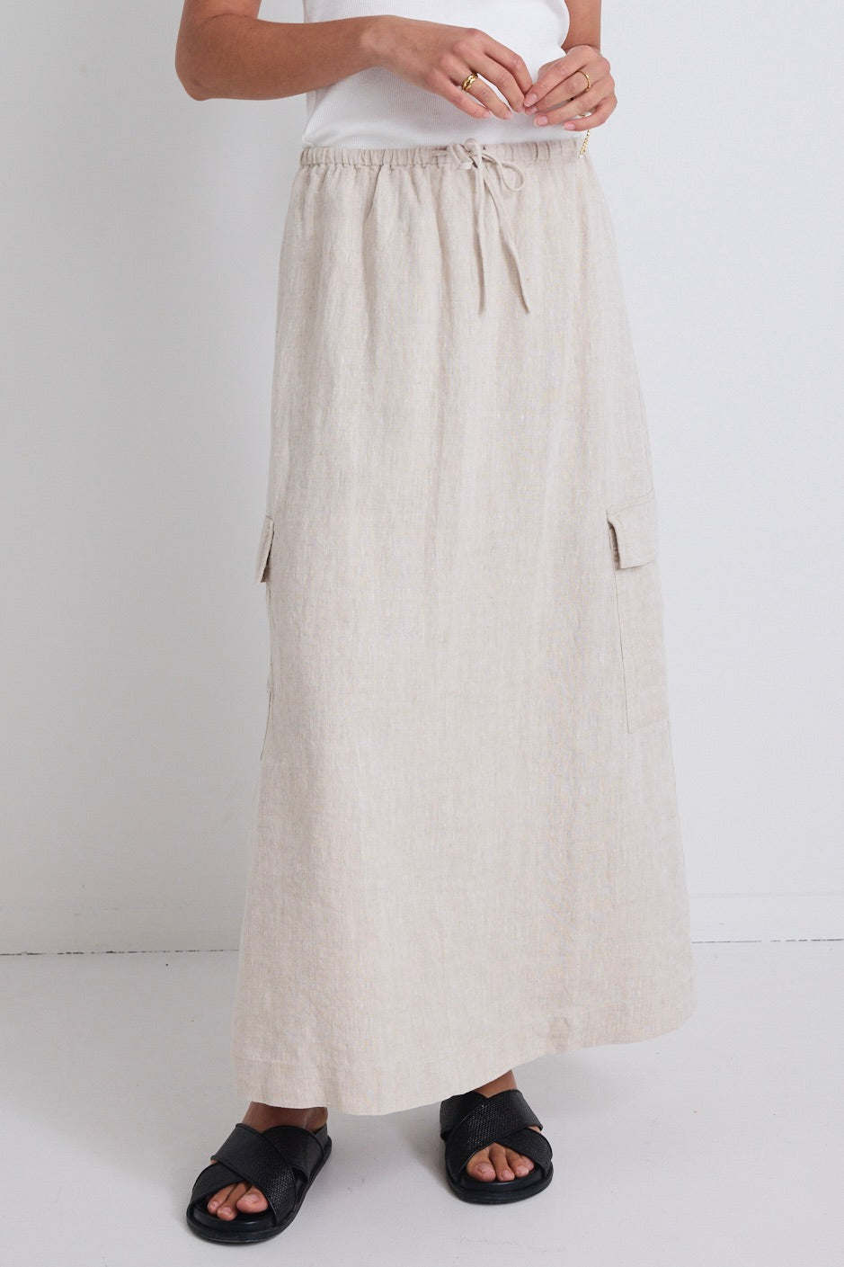 Breathable Natural Linen Elastic Waist Maxi Skirt with Pockets - Perfect for Summer Beach, Boho Outfits & Casual Wear