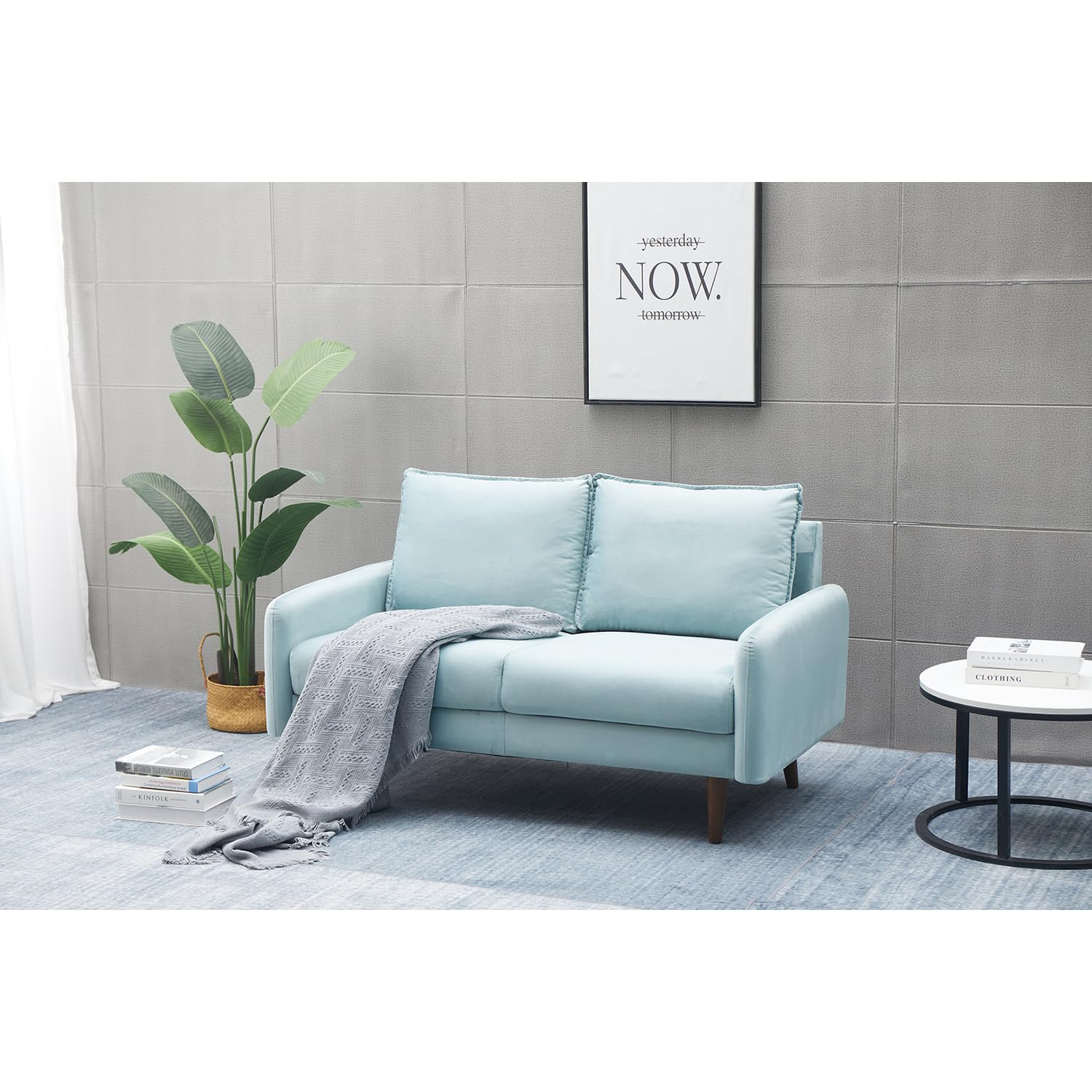 Luxury Aurora Velvet Loveseat Sofa for Living Room - Light Grayish Cyan | Modern Small Couch for Apartments, Dorms & Cozy Spaces