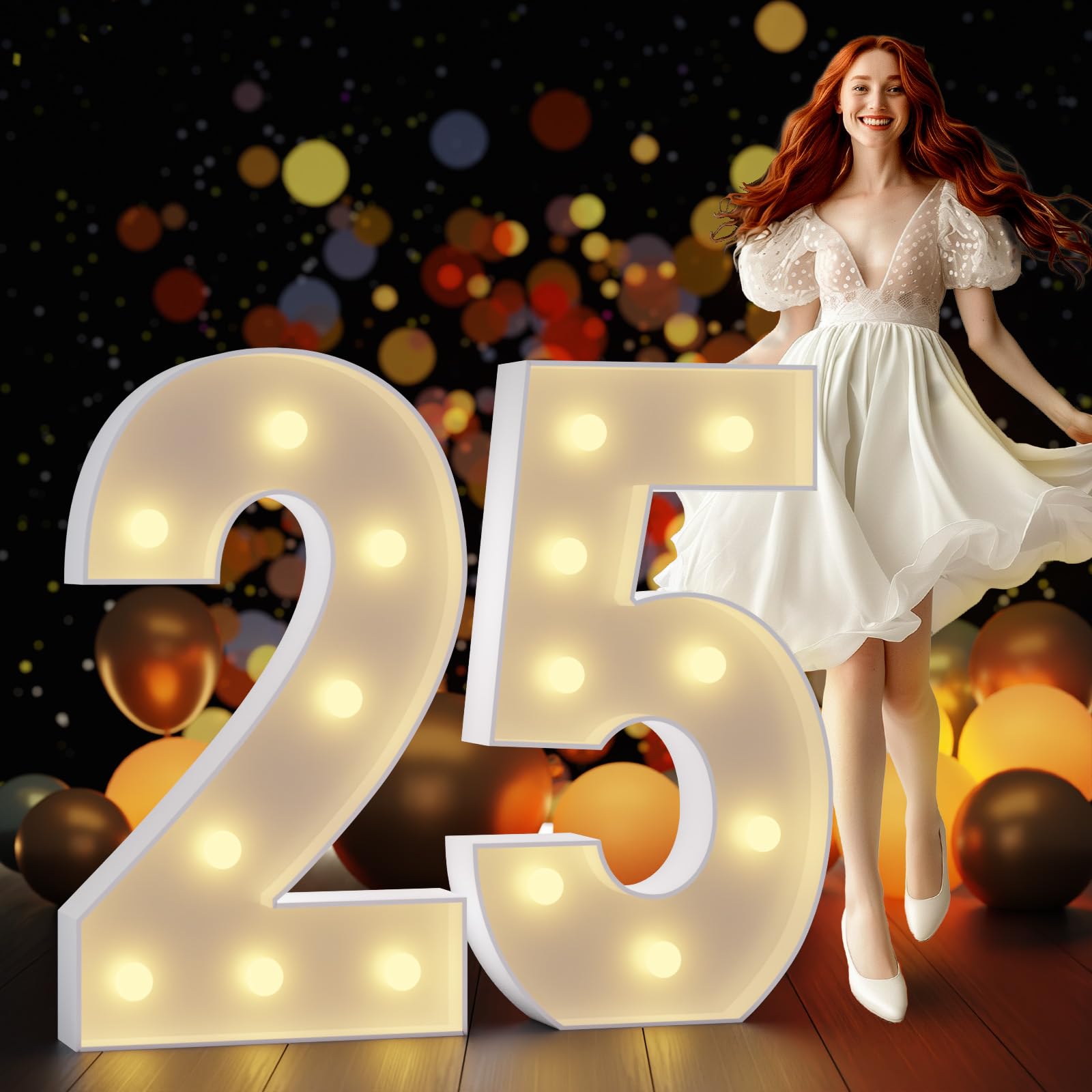 Imprsv Marquee Numbers 3 Feet Tall - Large Light Up Number 25 for 25th Birthday Decorations, Anniversary Party Backdrop - Foam Cardboard Sign for Milestone Celebrations, Photo Booths & Event Decor