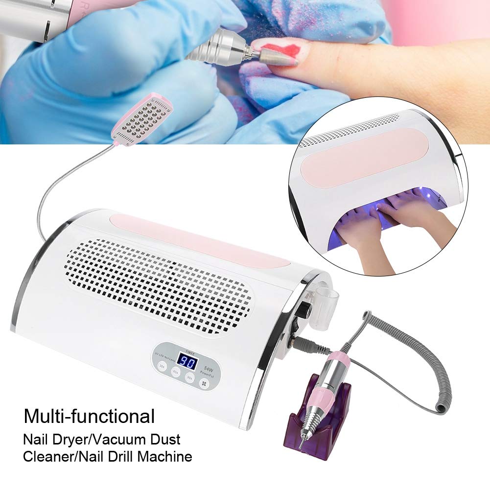 3 in 1 Nail Dryer Vacuum Cleaner with UV Curing, Dust Extraction Fan & LED Light - Professional Manicure Dust Collector Tool for Home & Salon Nail Art Design