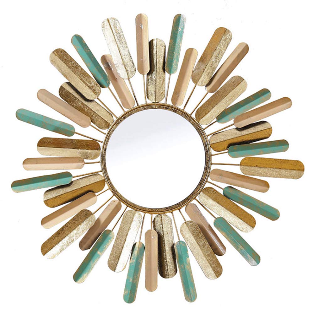 LDFZ Round Wall-Mounted Mirror with Sunflower Metal Frame - Handmade Decorative Mirror for Living Room & Bedroom - Perfect for Home Decor, Vanity, and Entryway