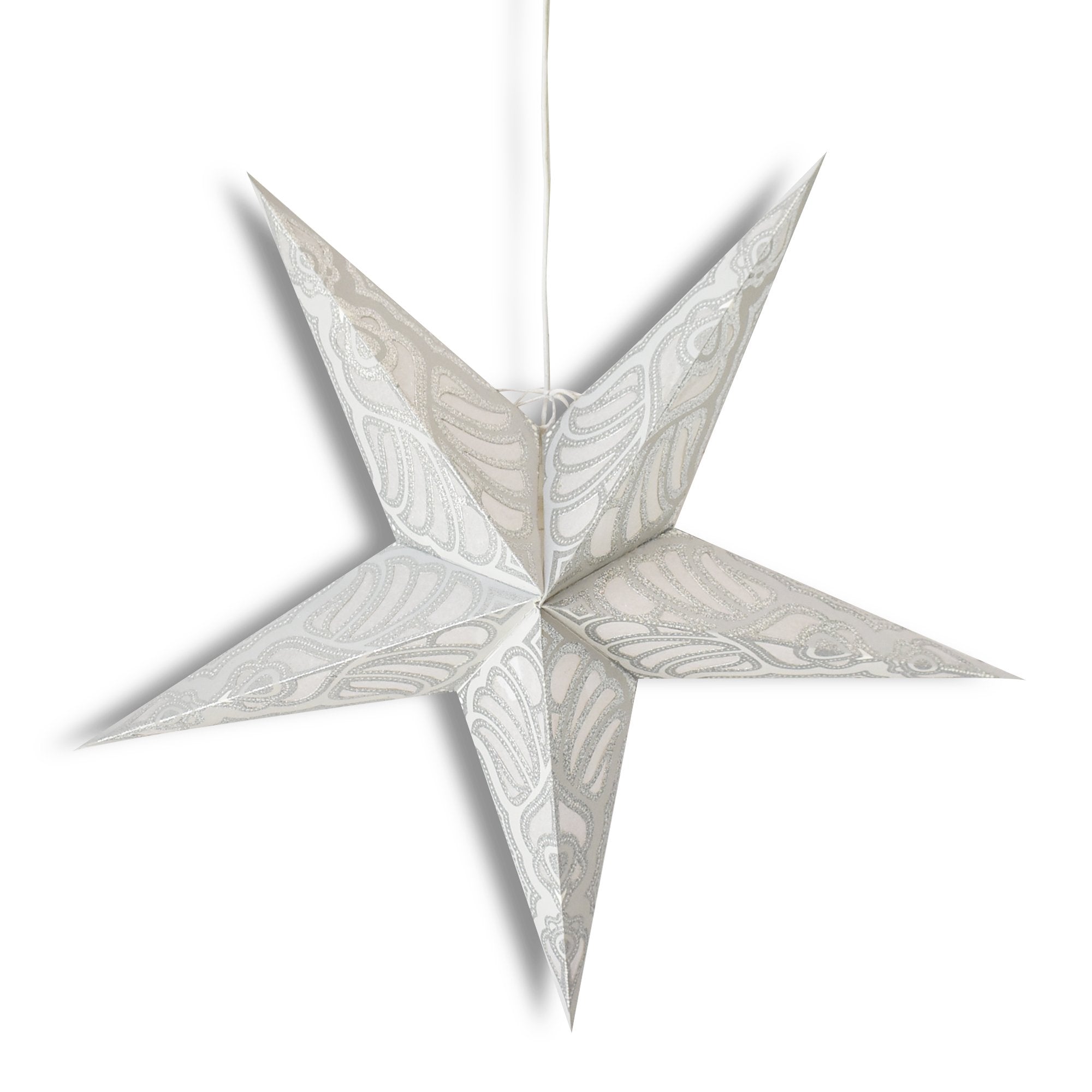 24 Silver Parrot Glitter Paper Star Lanterns - Elegant Hanging Decor for Weddings, Parties & Home - Perfect for Indoor/Outdoor Events & Holiday Celebrations