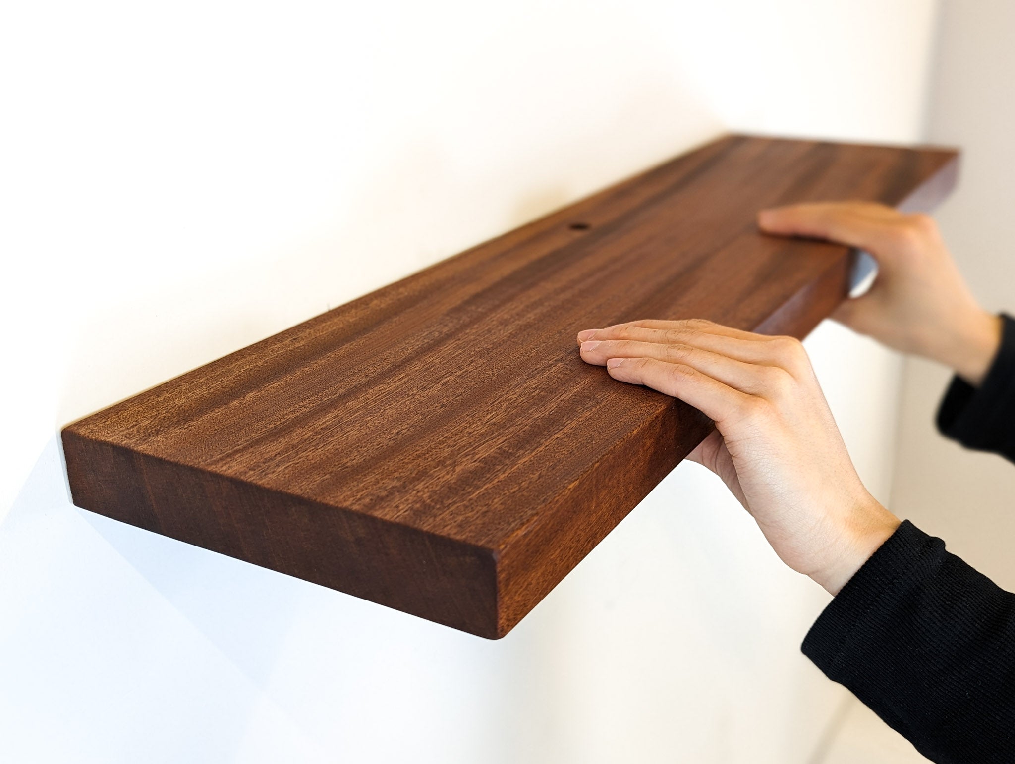 Solid Oak Floating Shelf with Grommet Holes - Heavy Duty Wall Mounted Shelf for Kitchen, Bathroom, Living Room & Office Storage & Decor