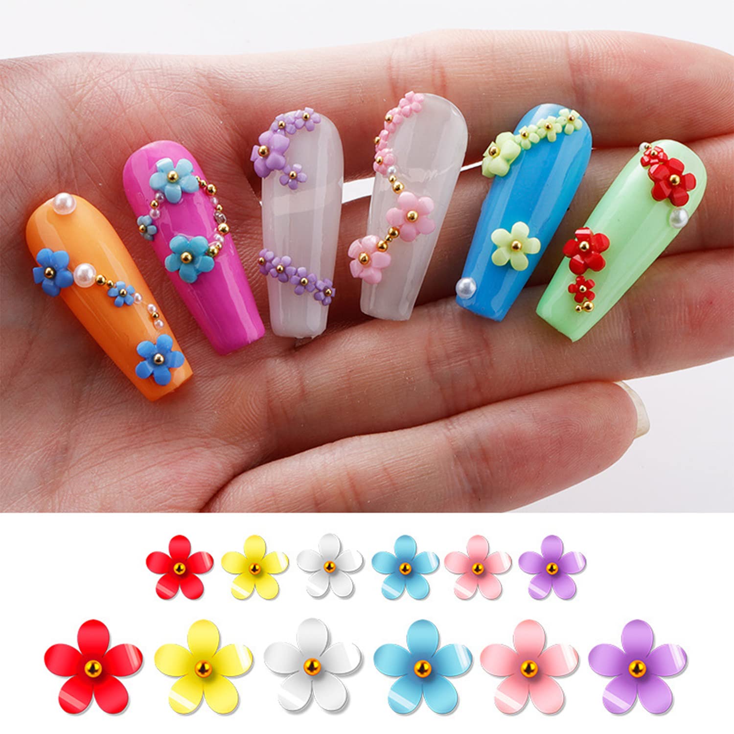 **Gold & Silver Caviar Beads & Flower Nail Charms – 6 Grids Acrylic Floral Nail Art Designs with Metal Balls & Cherry Blossom Studs – DIY Manicure Decoration for Spring & Summer Nails – Perfect for Salon, Home Nail Art, and Party Glam**