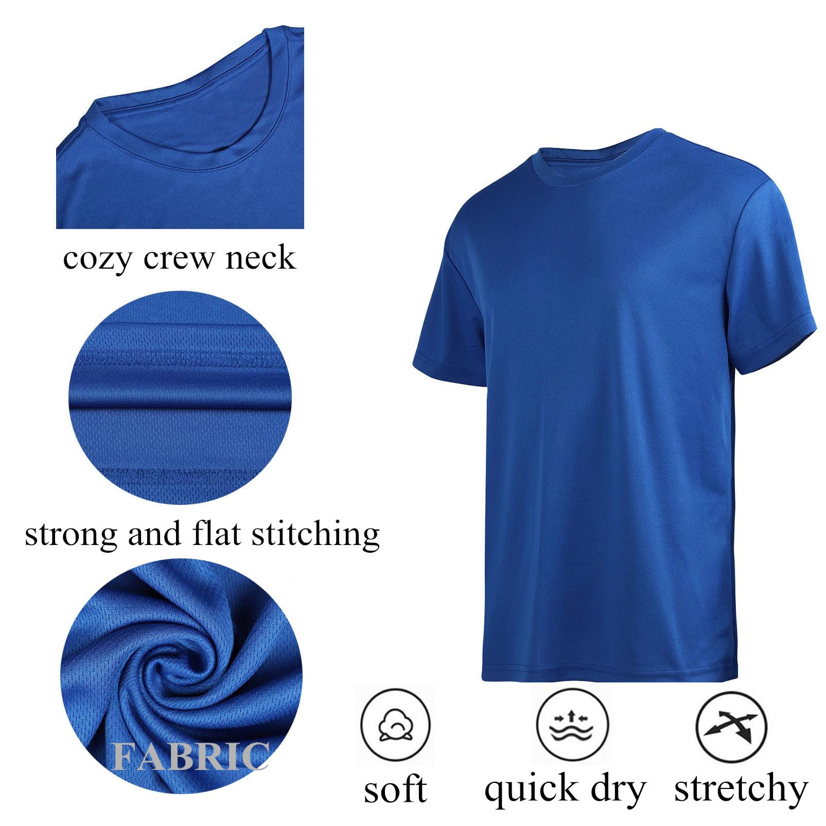 Men's Quick Dry Workout T-Shirts 5 Pack - Breathable Running & Gym Shirts, Moisture Wicking Athletic Crew Neck Tees for Jogging, Training & Fitness