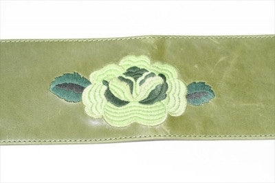Embroidered Leather Belt for Women & Men - Premium Genuine Leather, Adjustable Waist Belt in Chartreuse Green - Perfect for Casual, Office & Formal Outfits