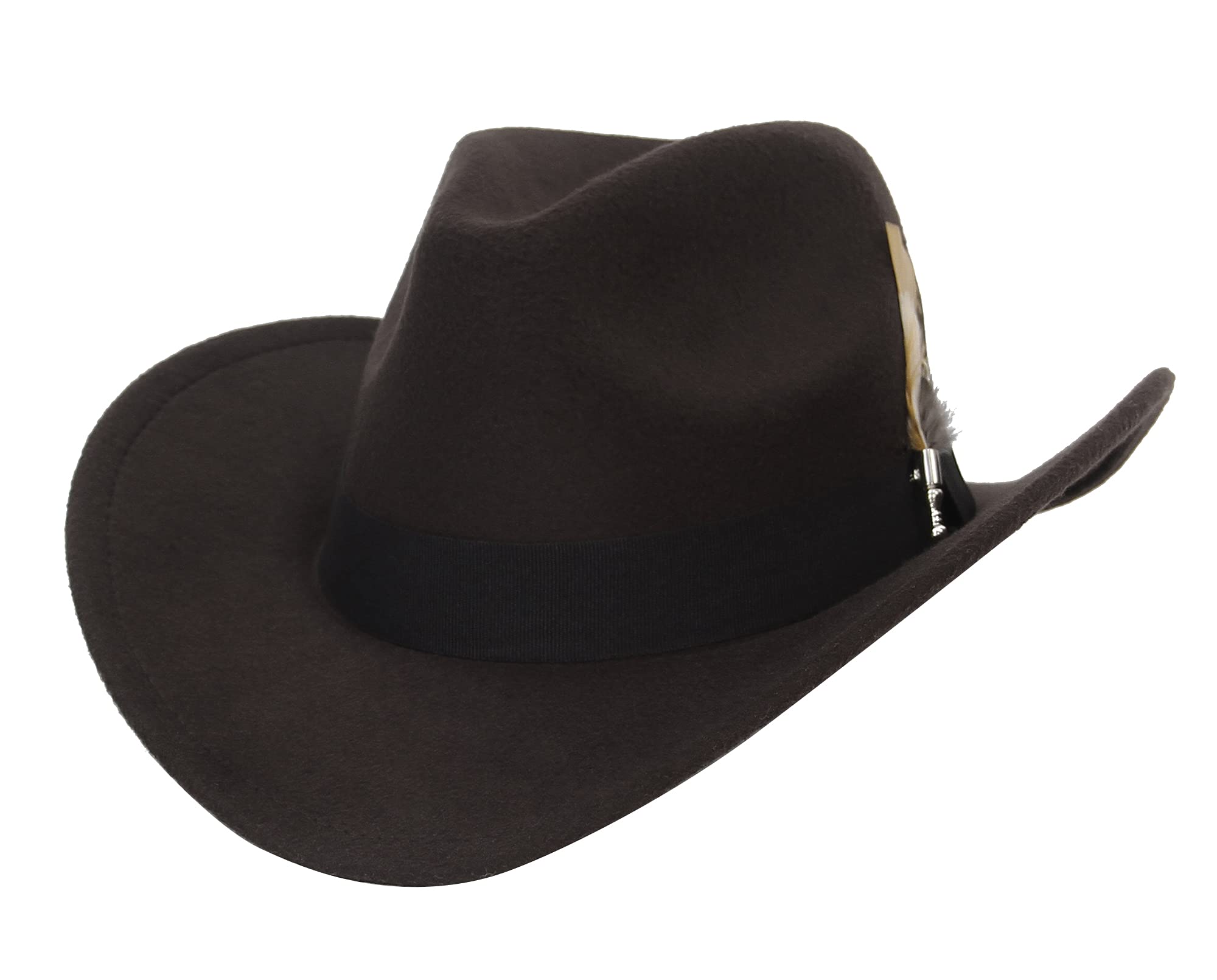 GEMVIE Western Cowboy Hat for Women & Men - Stylish Cowgirl Hat with Bent Brim & Feather Band - Felt Fedora Hat for Rodeo, Country Music Festivals & Outdoor Adventures