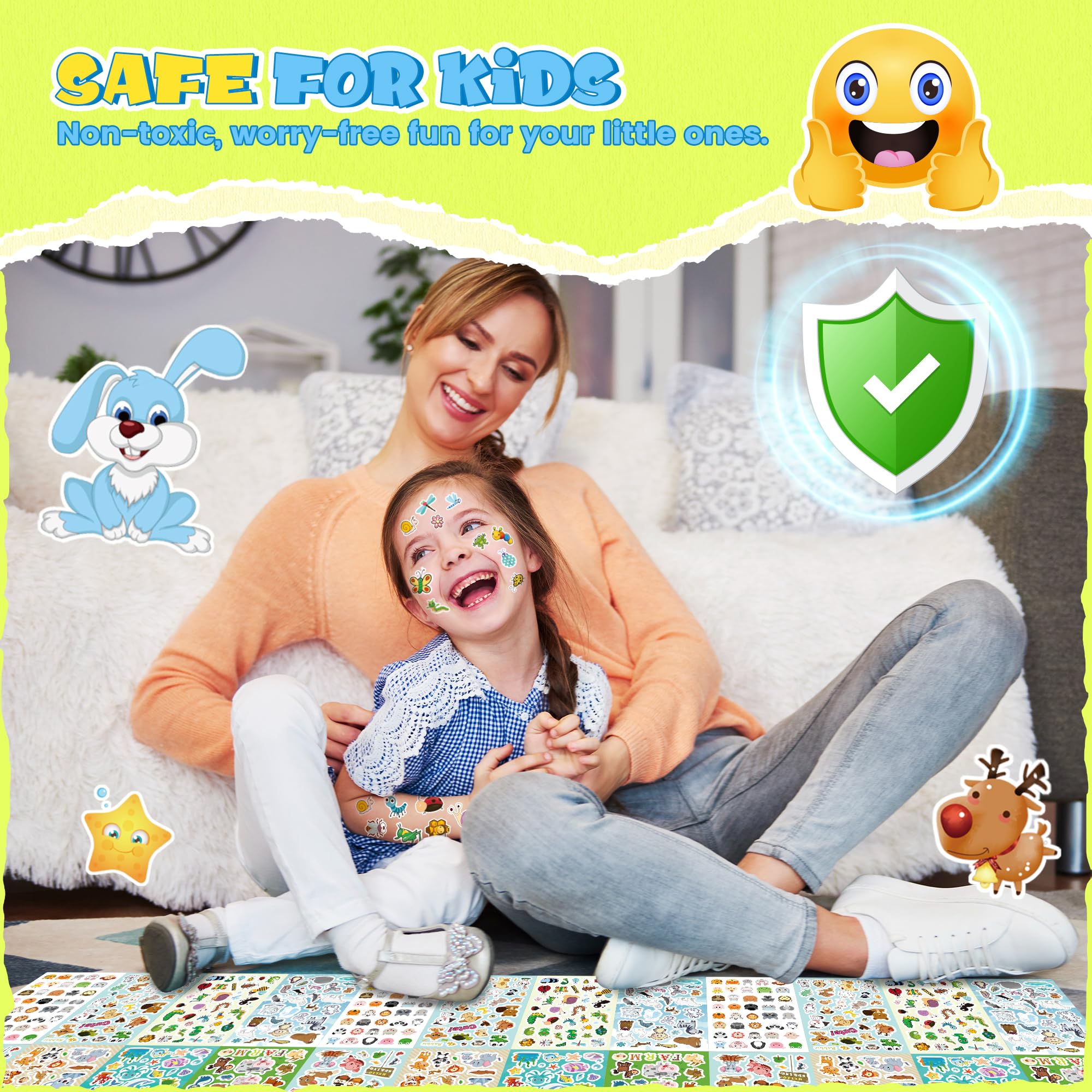 1300+ Cute Animal Water Bottle Stickers for Kids - 8 Themed Scrapbooking Stickers for Classroom, Christmas, Crafts & Party Favors | Perfect for DIY Projects, School Supplies & Gift Decorations