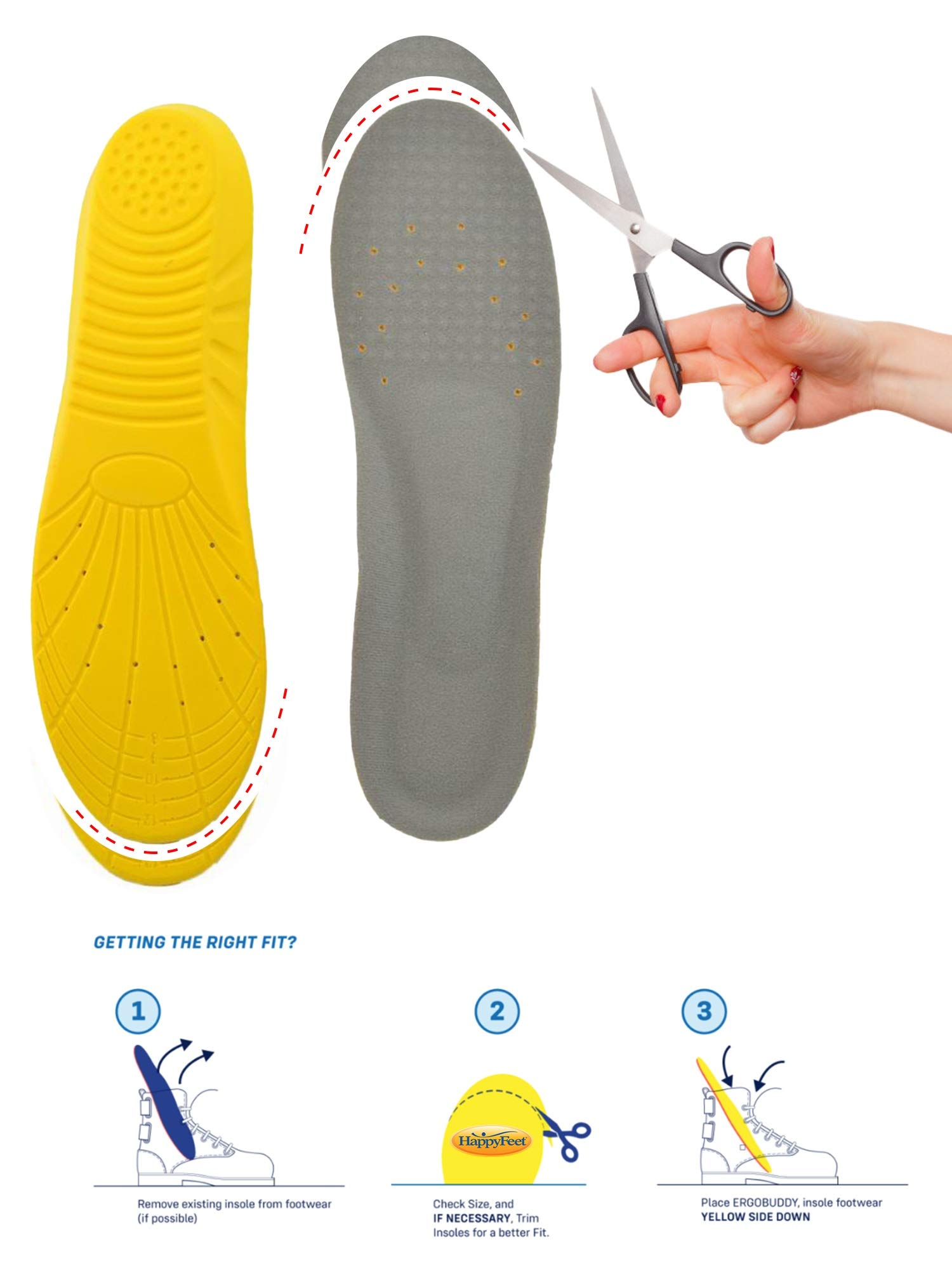 Happy Feet Arch Support Insoles for Women (Size 8-12) - Plantar Fasciitis Relief & Comfort Gel Orthotic Shoe Inserts - Perfect for Running, Walking & All-Day Wear