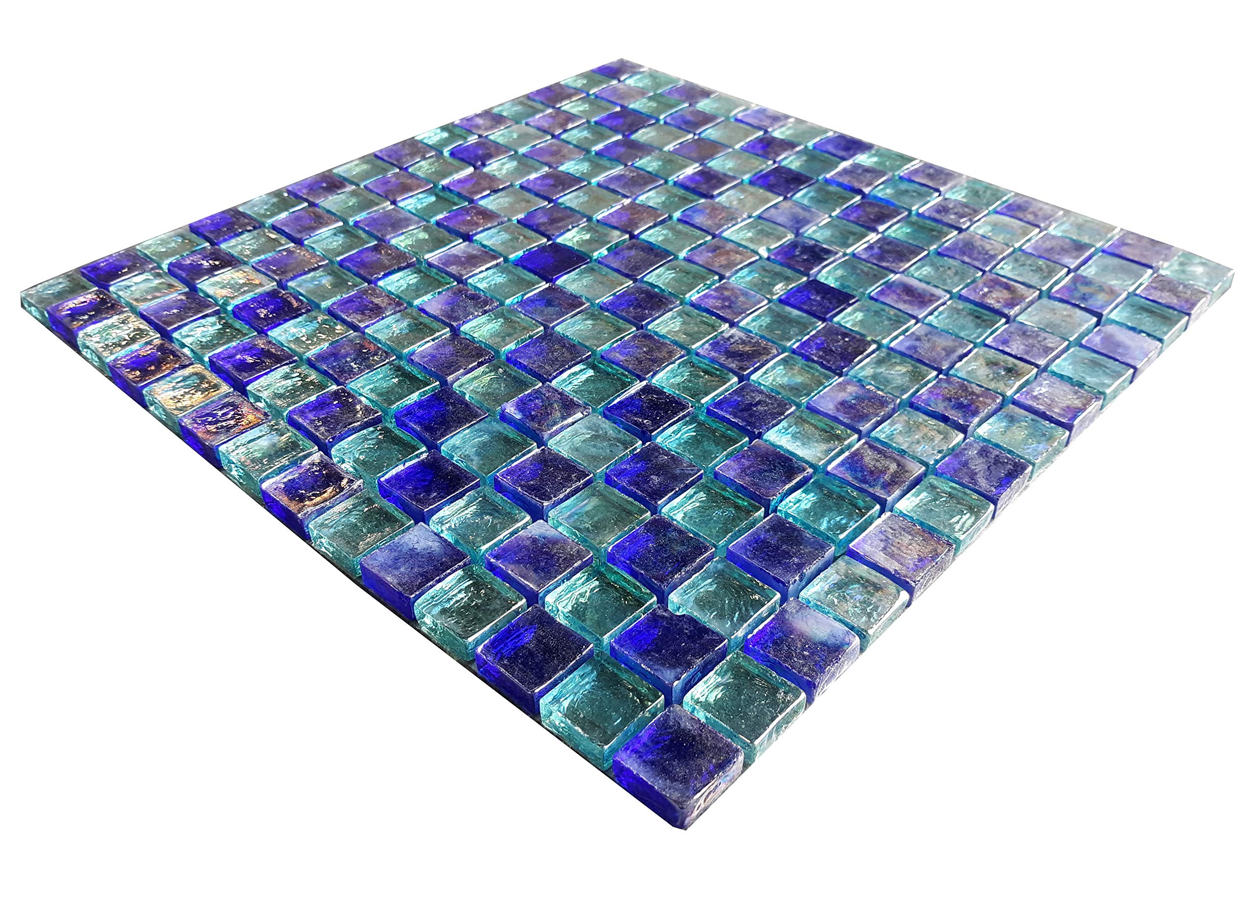 Blue and Sea Blue Glass Mosaic Tile Set - 10 Pieces (T-21) for Bathroom Backsplash, Kitchen Wall, and Pool Decor