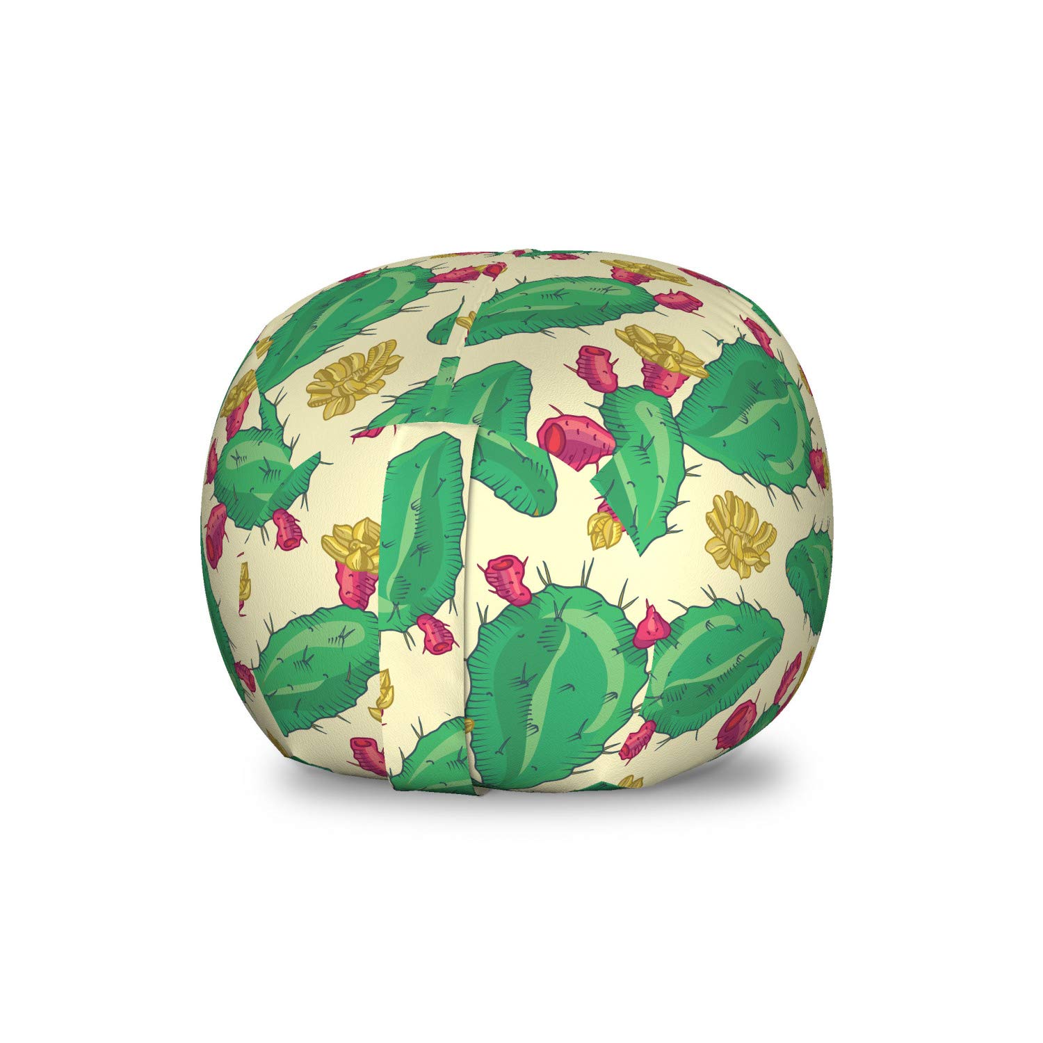 Ambesonne Succulent Toy Storage Bag Chair - Cactus & Flower Cartoon Design, Washable Stuffed Animal Organizer, Small Cream Sea Green - Perfect for Kids' Room, Nursery & Playroom Organization
