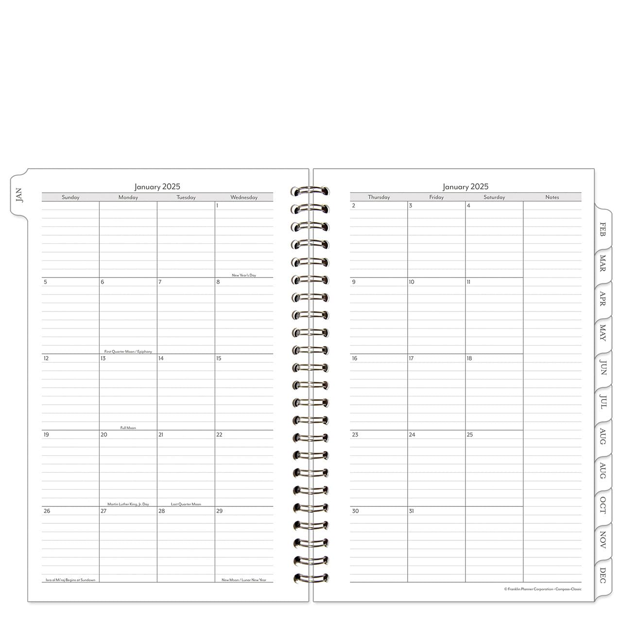FranklinCovey 2025 Daily Planner - Two Page Per Day Wire-Bound Organizer (Classic, January to December) | Perfect for Goal Setting, Time Management & Productivity | Office, School & Home Use
